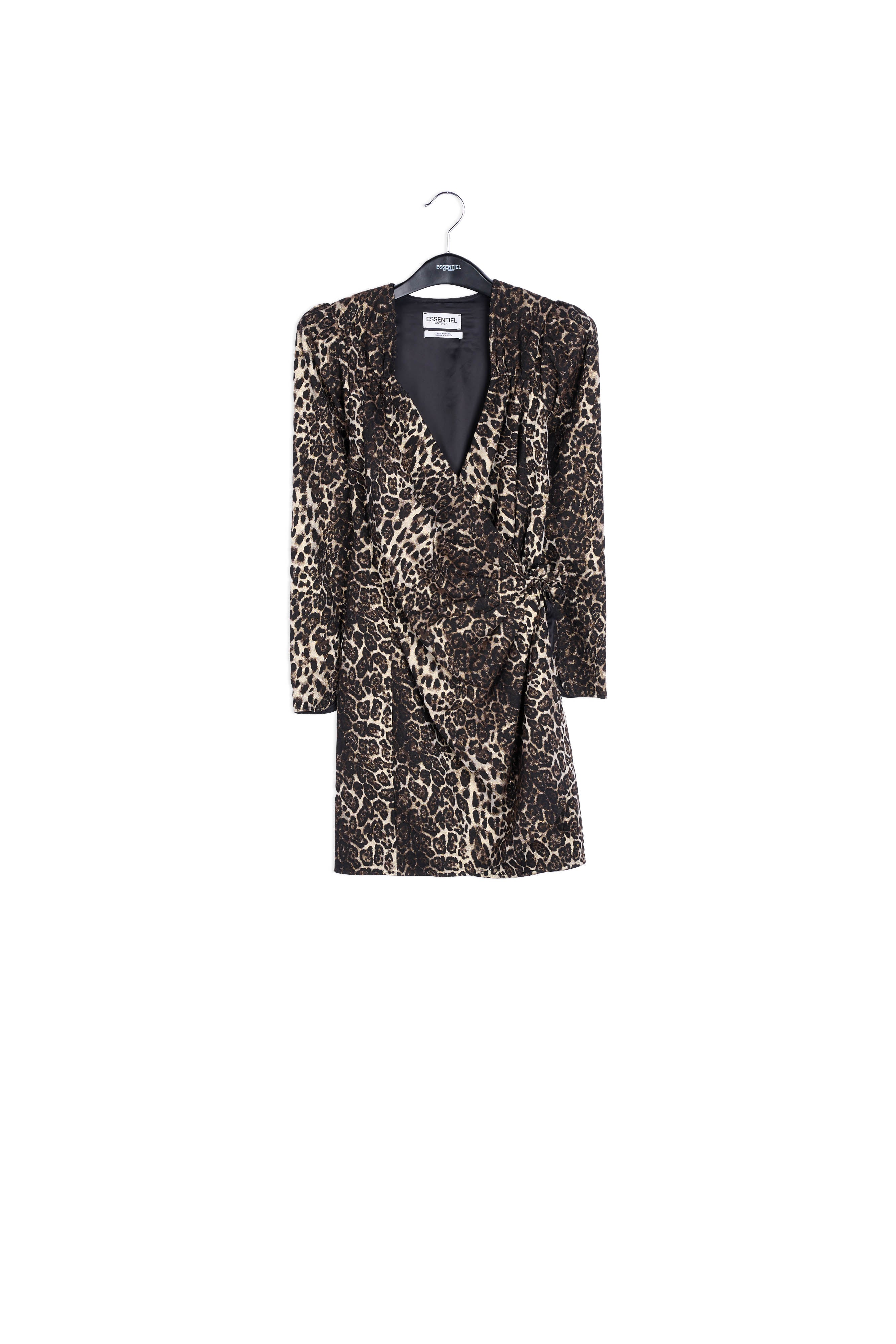 Asymmetrische mini-wikkeljurk met luipaardprint RE—SSENTIEL | Essentiel second hand