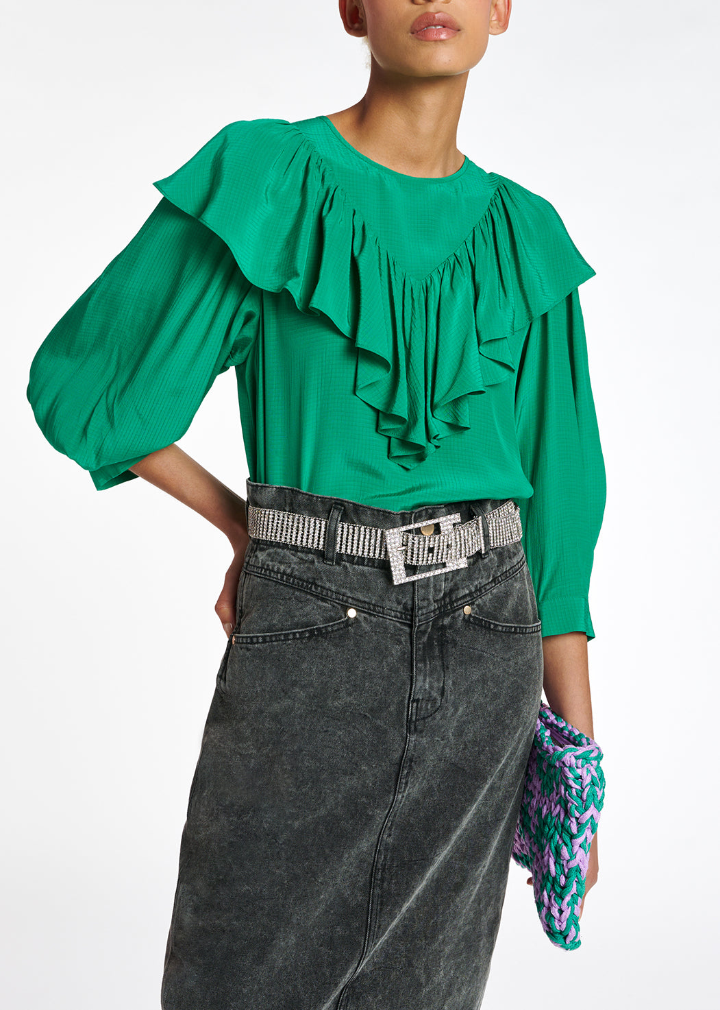 Groene wijde top met volant RE—SSENTIEL | Essentiel second hand