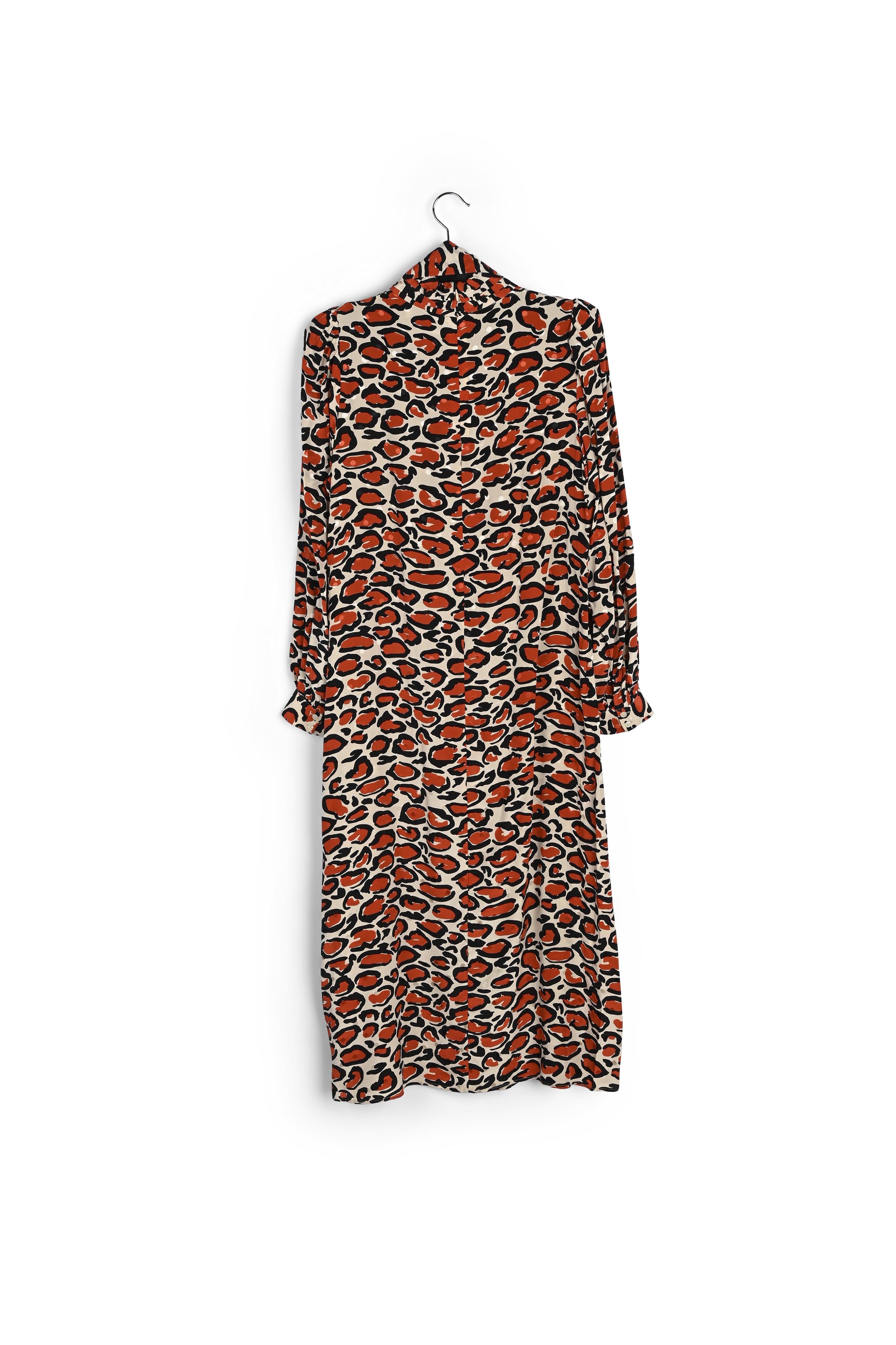 Gebroken witte zijden midi-jurk met opstaande kraag en luipaardprint RE—SSENTIEL | Essentiel second hand