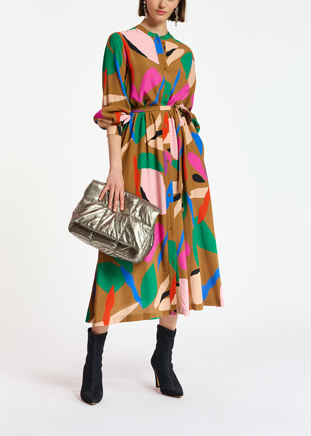 Camel graphic-print shirt dress RE—SSENTIEL | Essentiel second hand