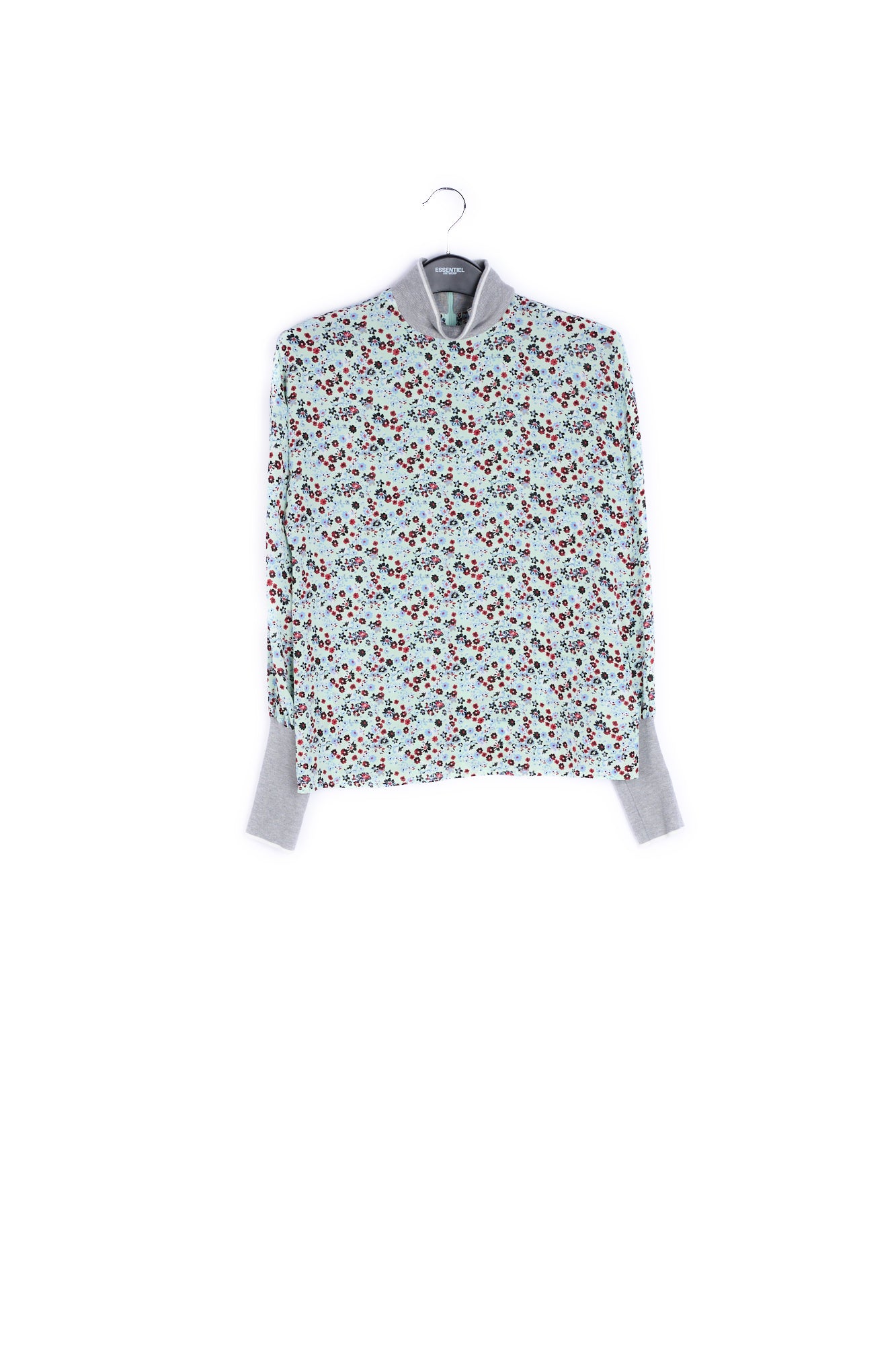 Muntgroene top met bloemenprint en contrasterende boorden RE—SSENTIEL | Essentiel second hand