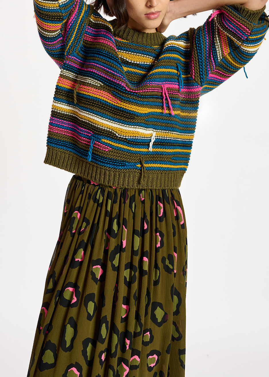 Pull kaki à rayures effet à l'envers RE—SSENTIEL | Essentiel second hand