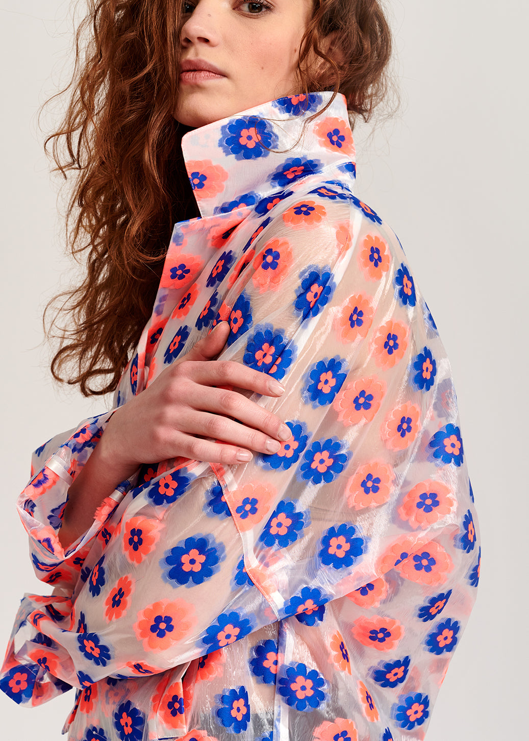 Neon pink and blue floral-print see-through jacket RE—SSENTIEL | Essentiel second hand