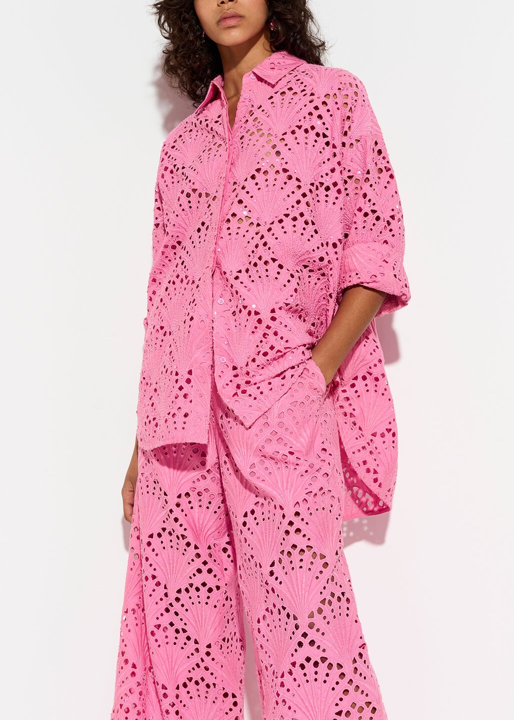 Pink broderie anglaise cotton shirt RE—SSENTIEL | Essentiel second hand