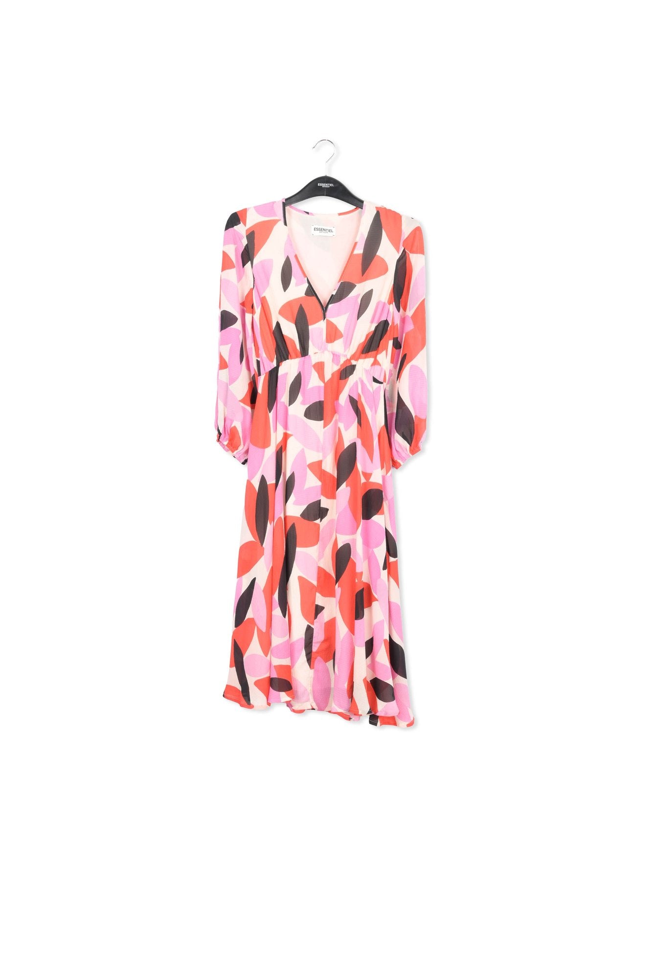 Off-white, red and pink abstract print midi-length dress RE—SSENTIEL | Essentiel second hand