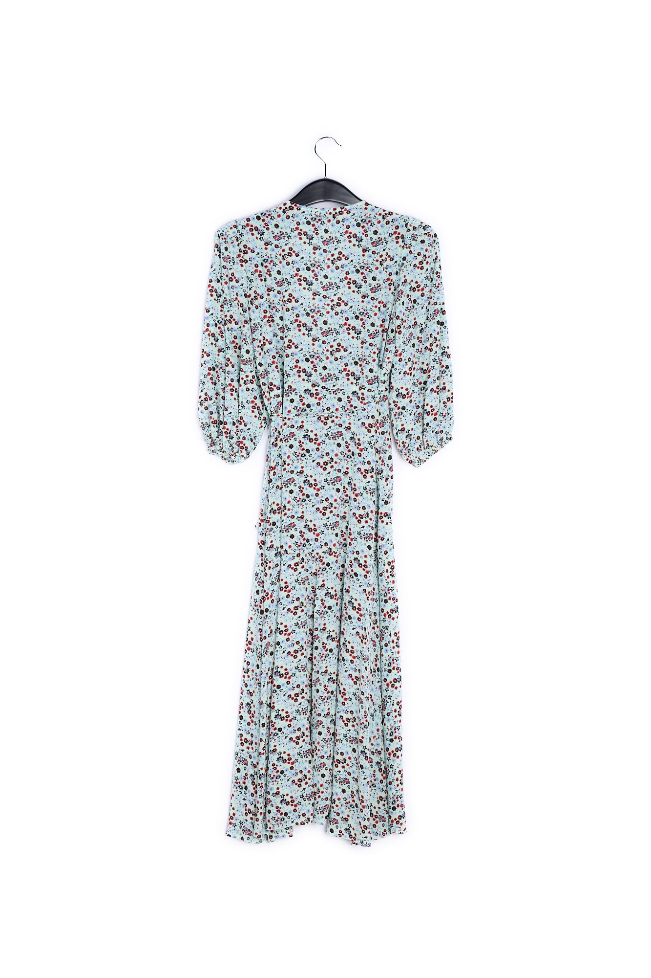 Robe maxi cache-cœur vert menthe à imprimé floral RE—SSENTIEL | Essentiel second hand