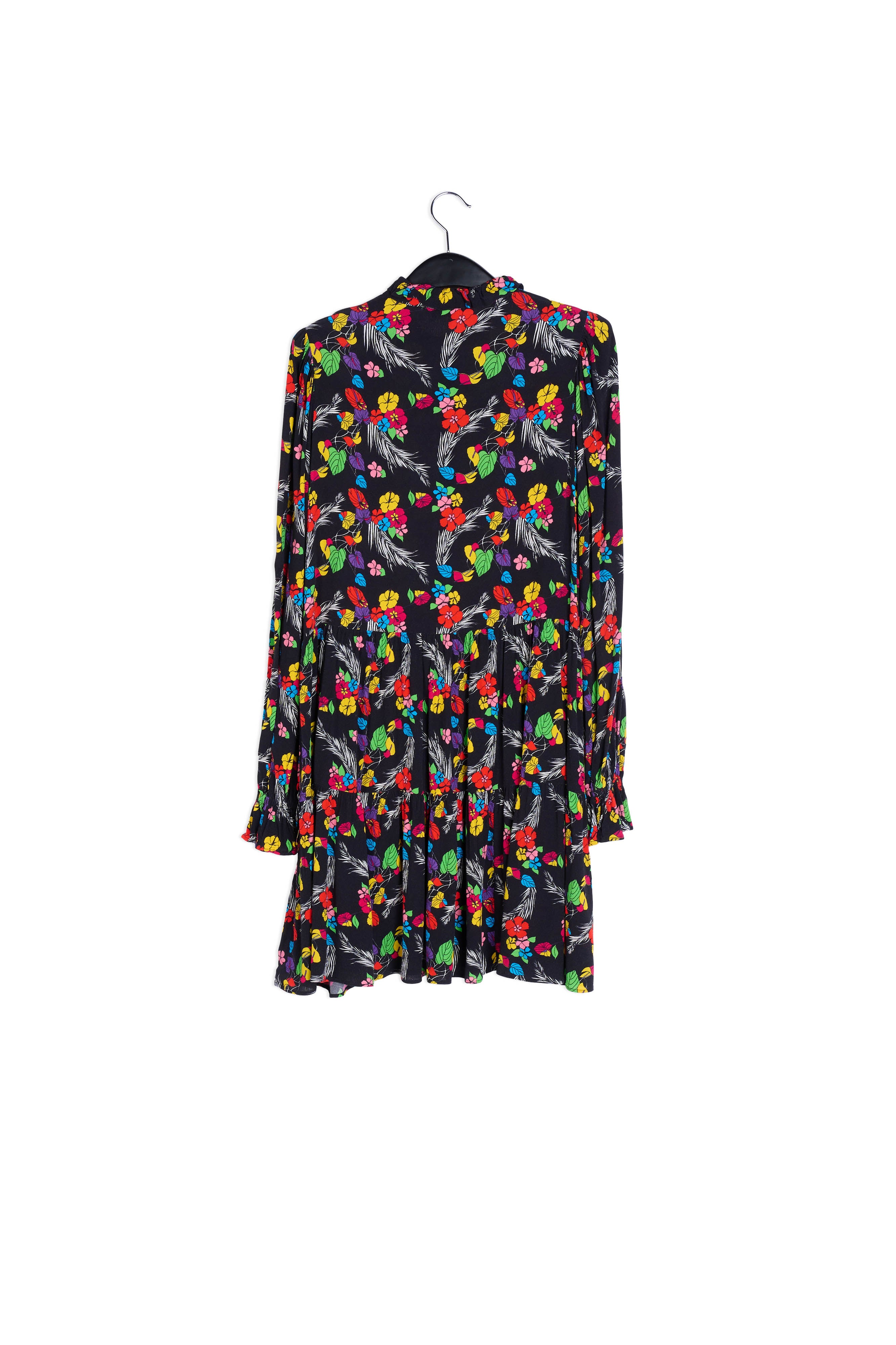 Zwarte mini-jurk met tropische print RE—SSENTIEL | Essentiel second hand