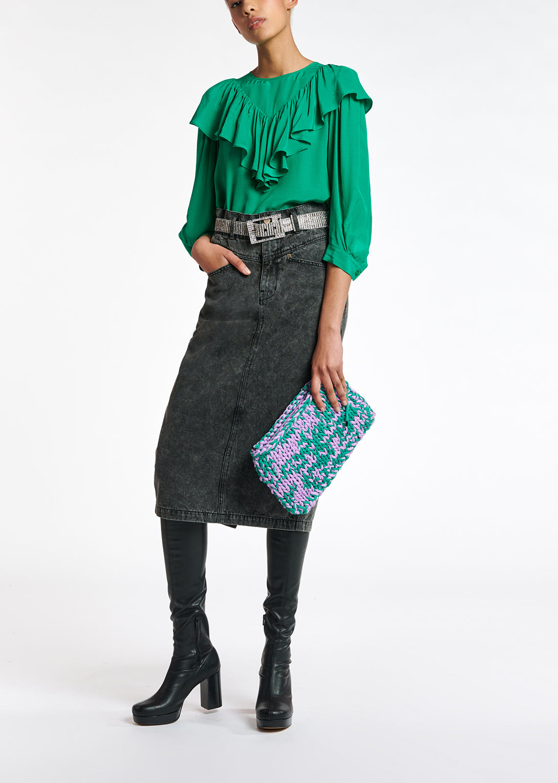 Dark grey denim pencil skirt RE—SSENTIEL | Essentiel second hand