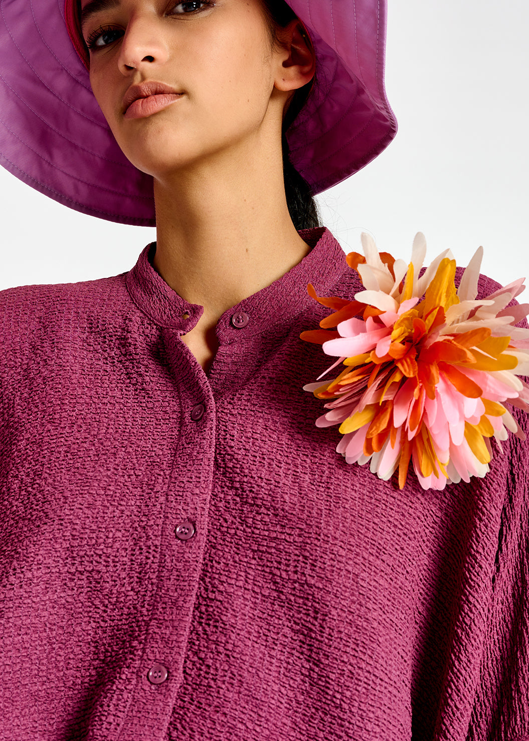 Purple boxy-cut seersucker shirt RE—SSENTIEL | Essentiel second hand