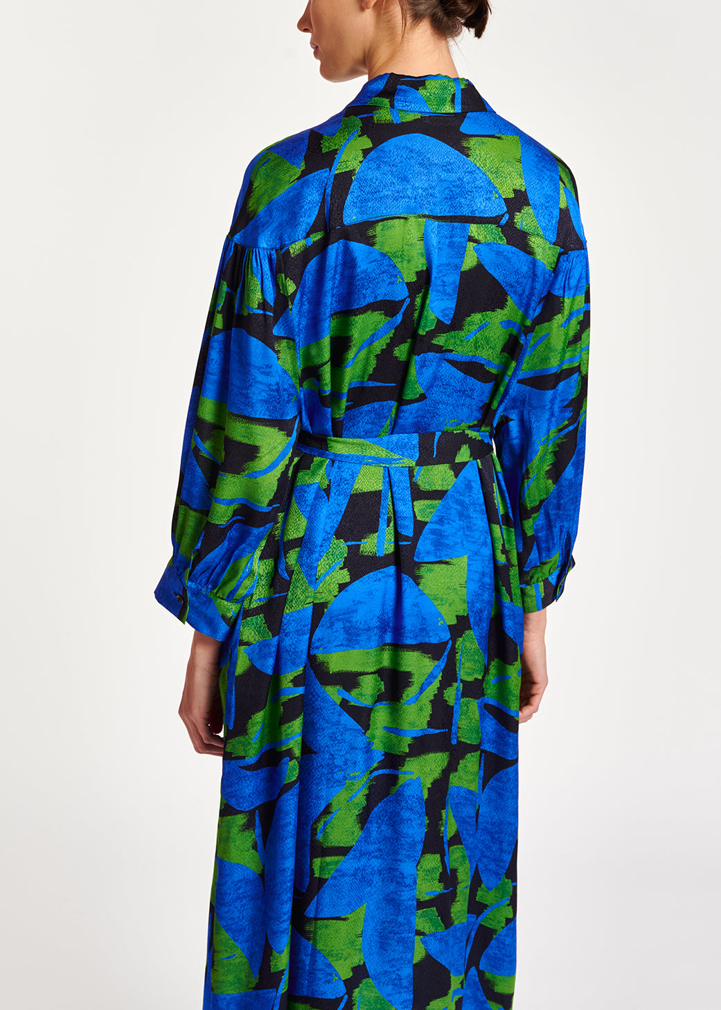 Blue, black and green abstract print midi dress RE—SSENTIEL | Essentiel second hand