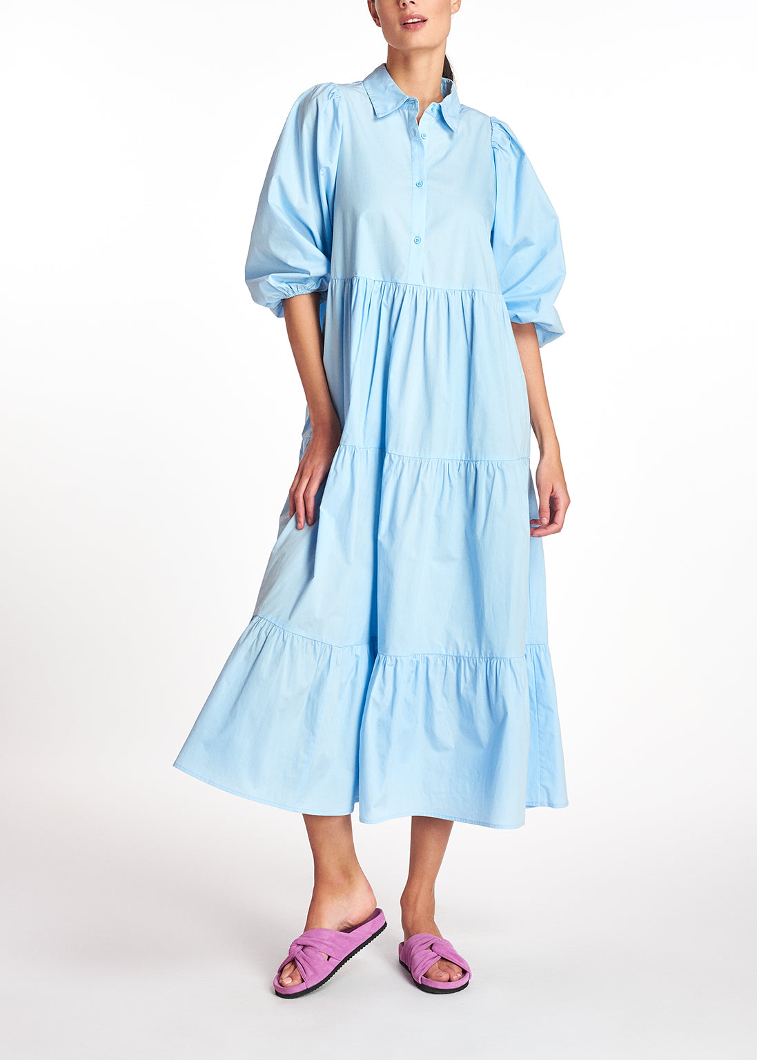 Voluminous blue A-line shirt dress RE—SSENTIEL | Essentiel second hand