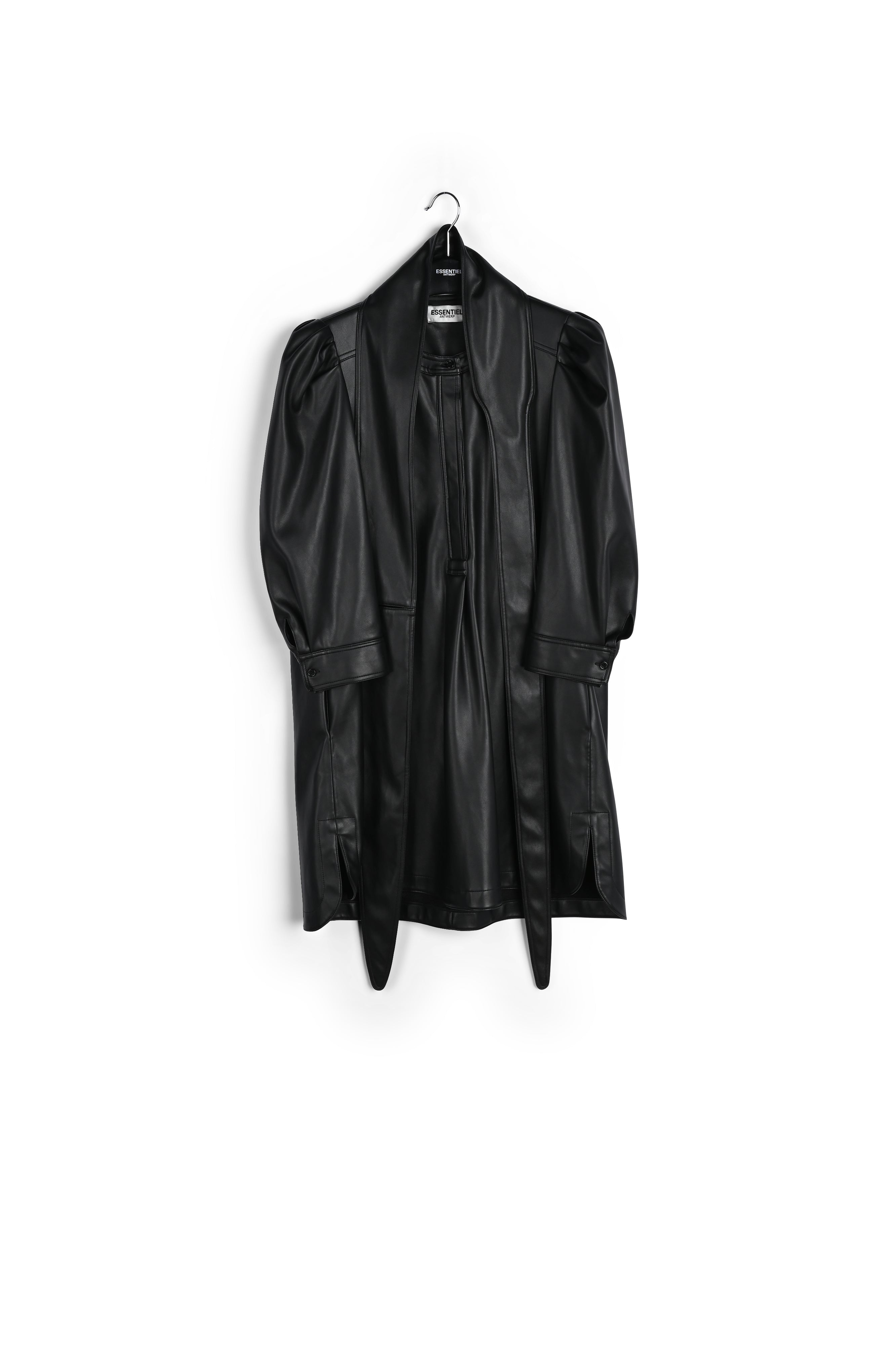 Black faux leather belted mini dress RE—SSENTIEL | Essentiel second hand
