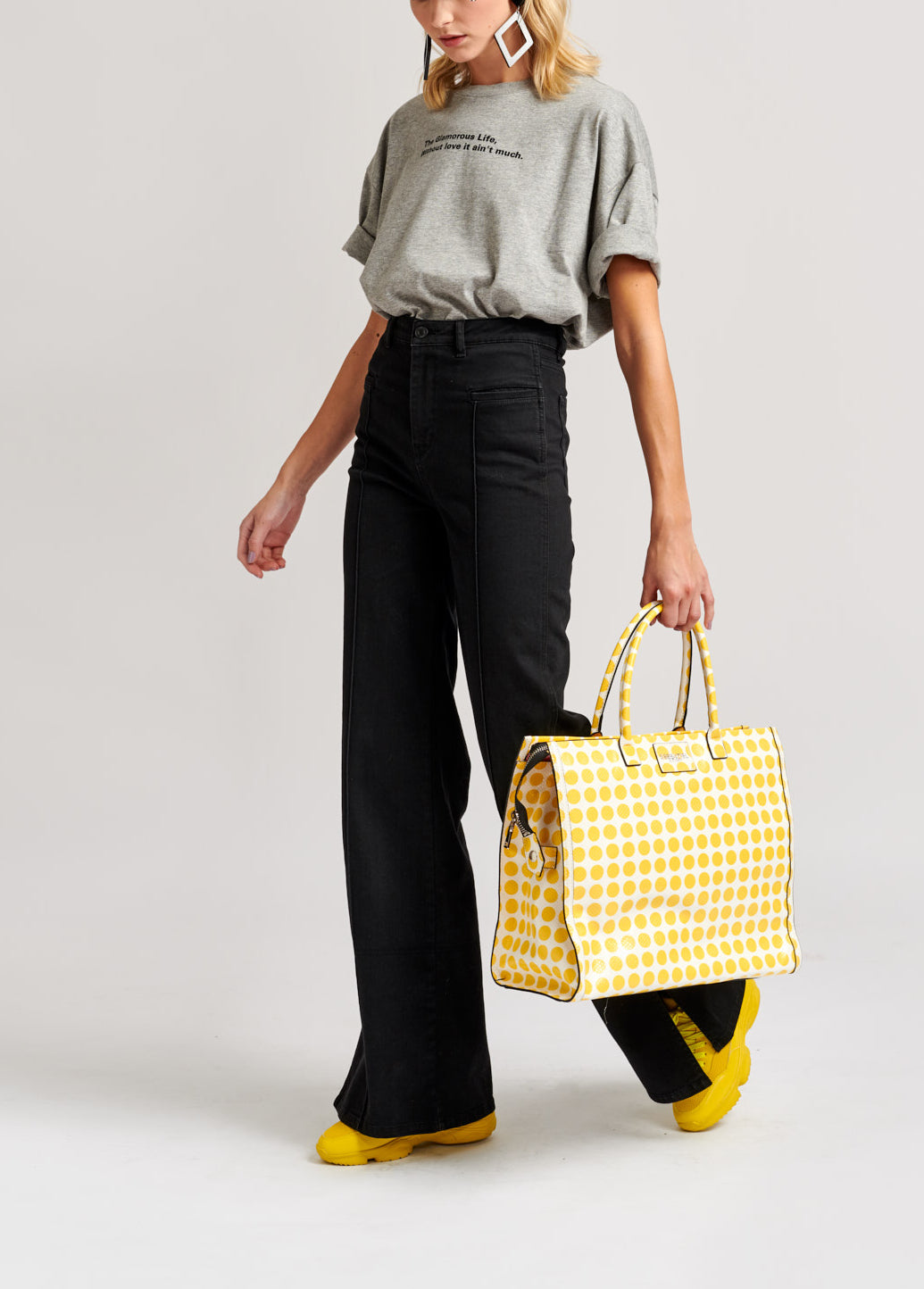 Large white and yellow dotted shopper bag RE—SSENTIEL | Essentiel second hand