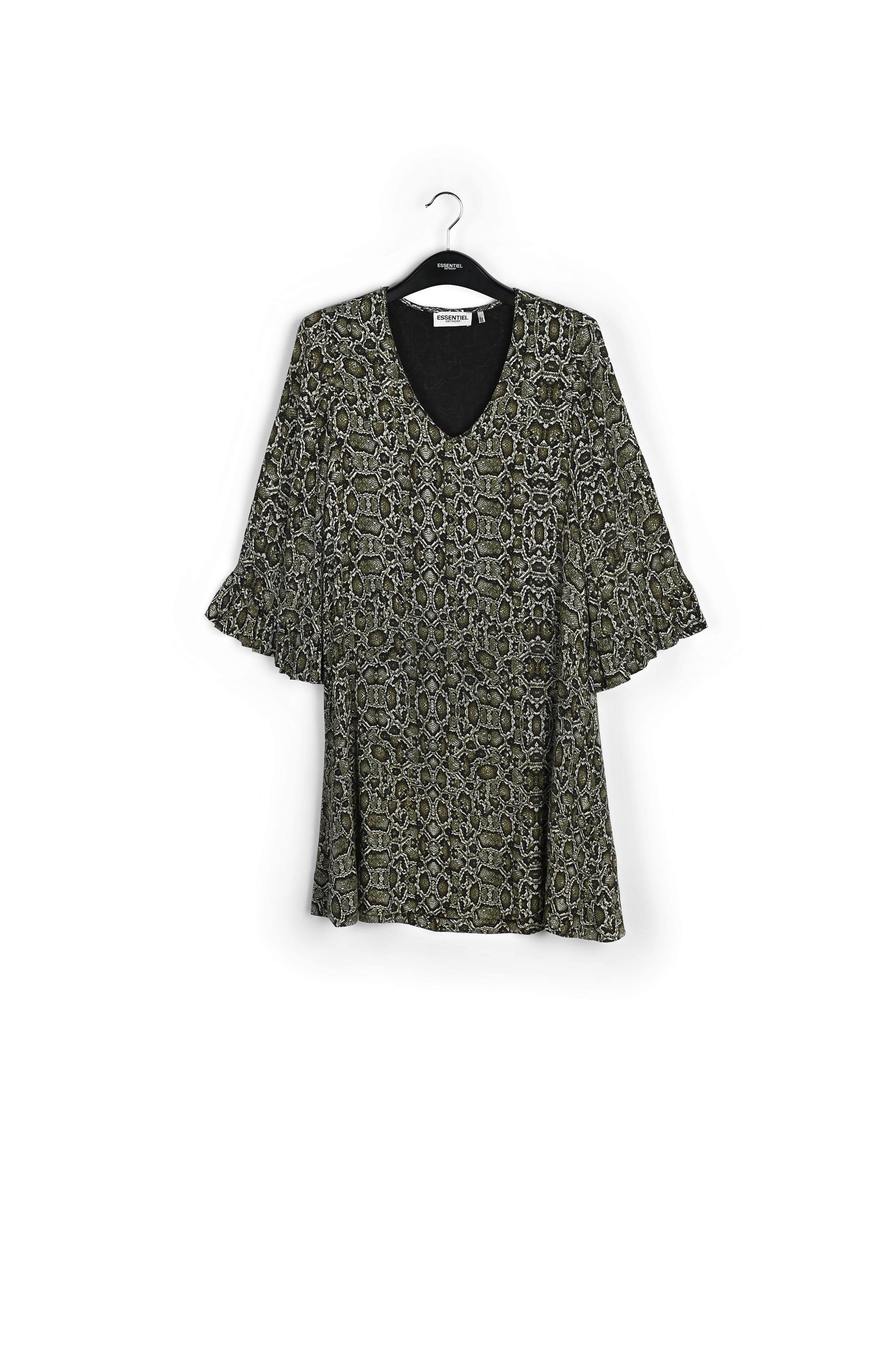 Kakigroene mini-jurk met slangenprint RE—SSENTIEL | Essentiel second hand