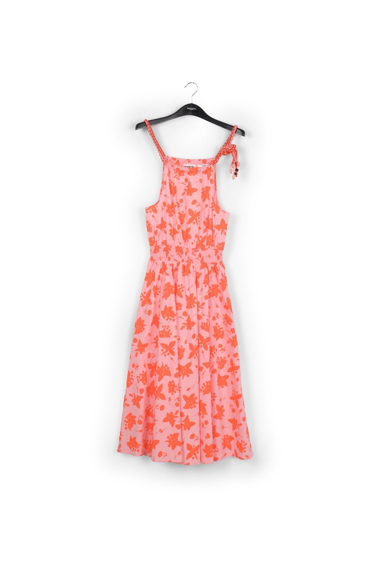 Light pink and red cotton halter neck dress with floral print RE—SSENTIEL | Essentiel second hand