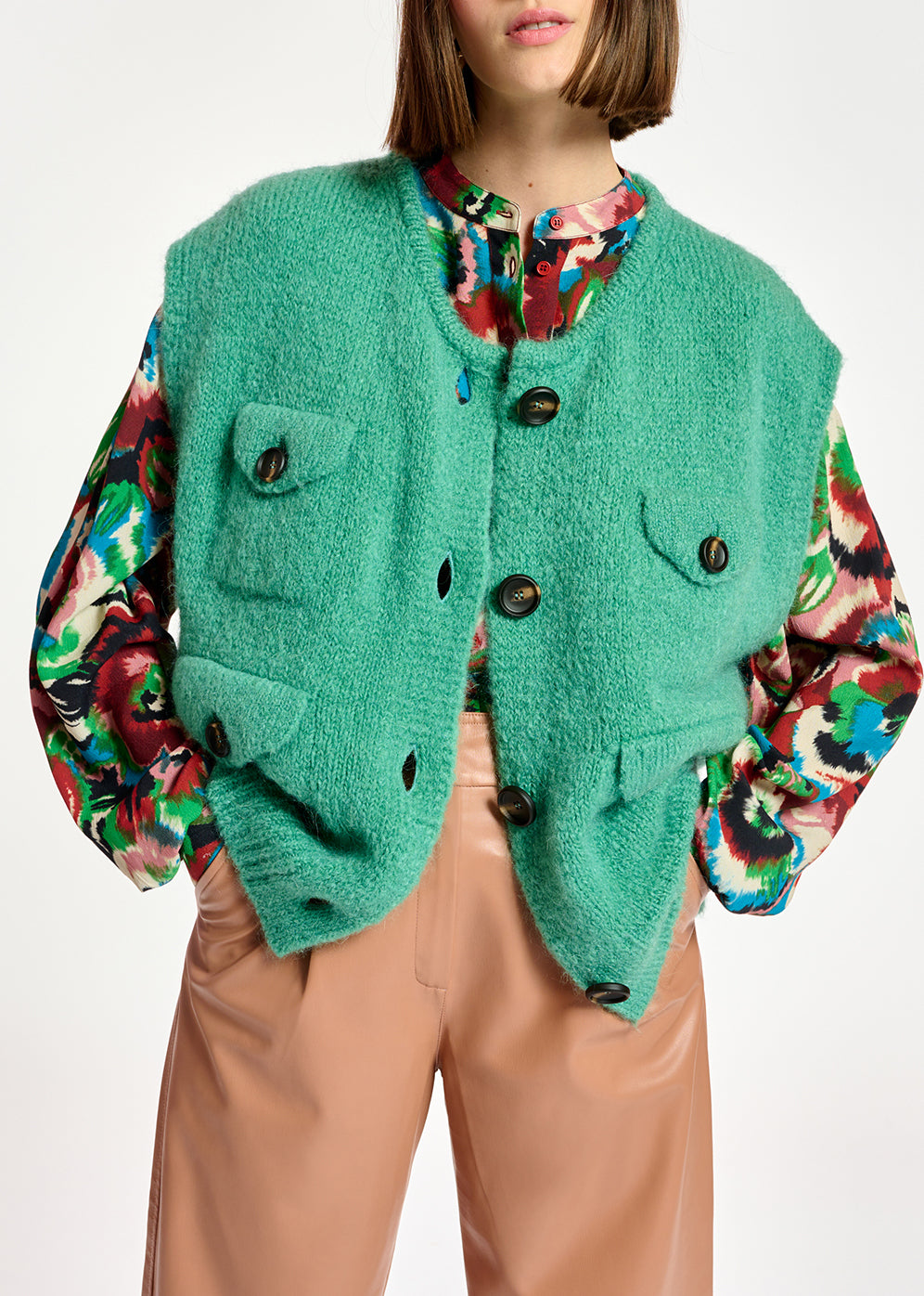 Teal sleeveless mohair-blend cardigan RE—SSENTIEL | Essentiel second hand