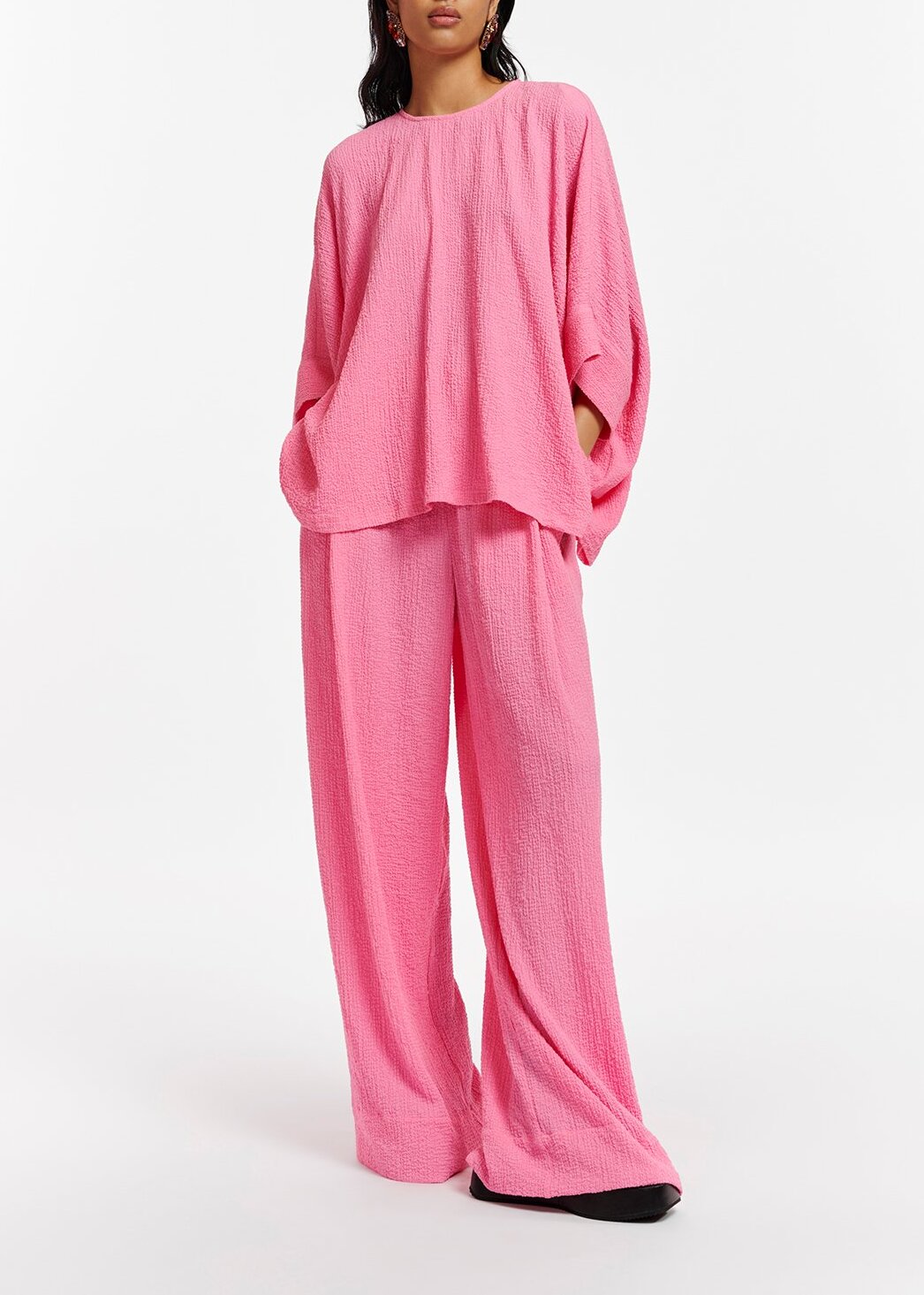 Pink oversized seersucker top RE—SSENTIEL | Essentiel second hand