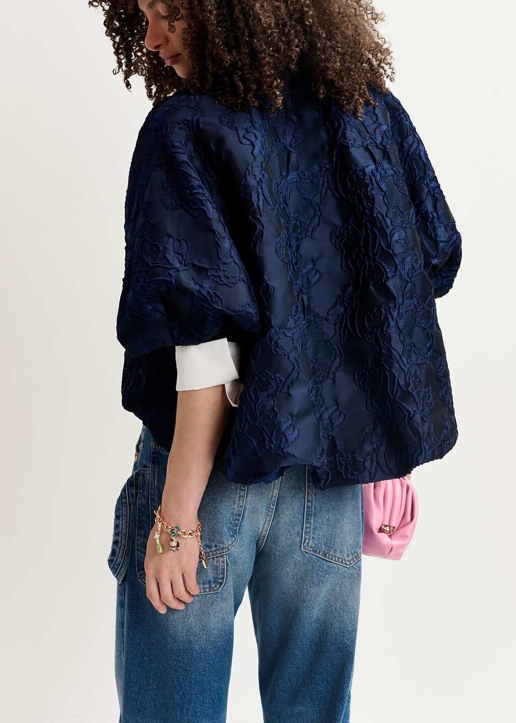 Navy blue jacquard-woven puffy jacket RE—SSENTIEL | Essentiel second hand