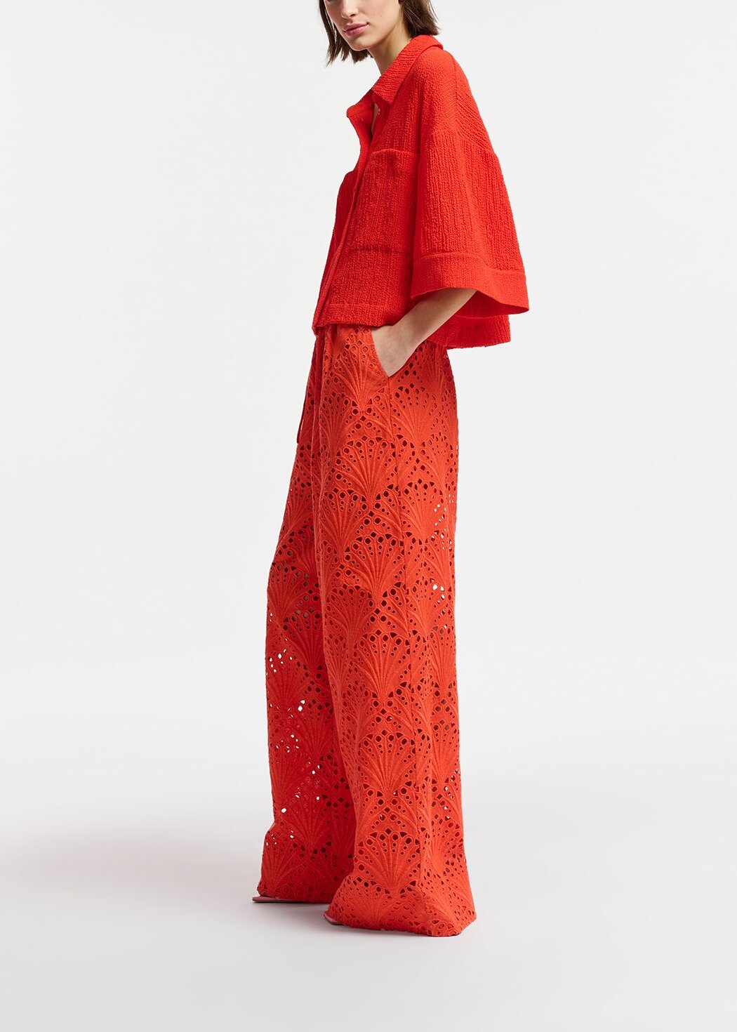 Red broderie anglaise cotton pants RE—SSENTIEL | Essentiel second hand