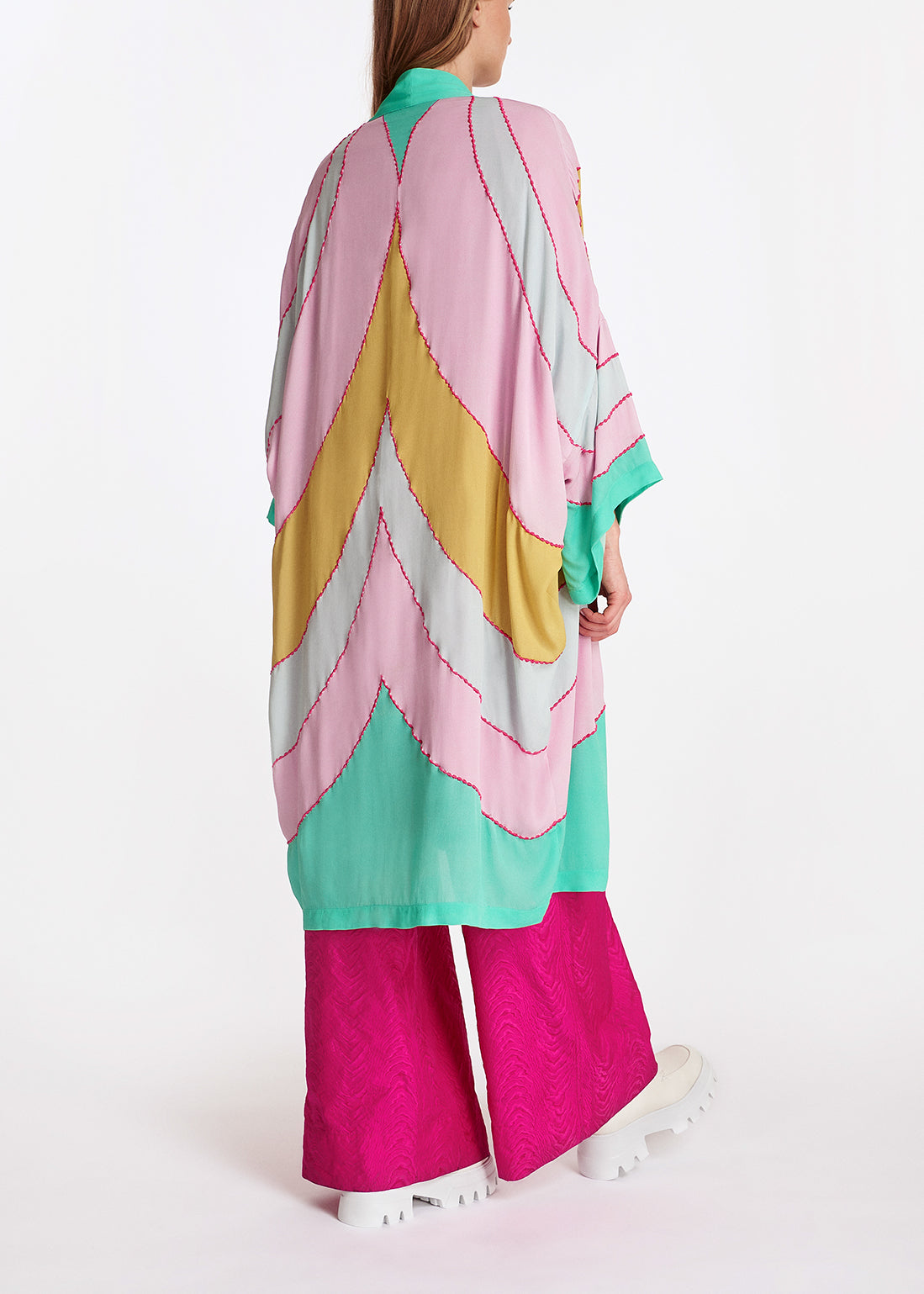 Yellow, pink and light blue kimono with embroideries RE—SSENTIEL | Essentiel second hand