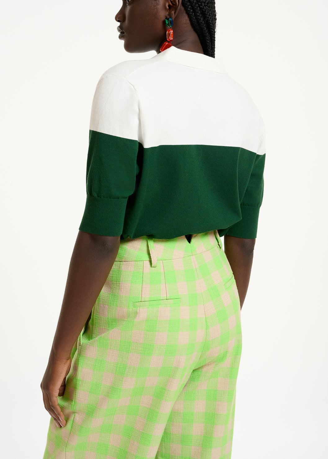 Dark green and white knitted polo top RE—SSENTIEL | Essentiel second hand