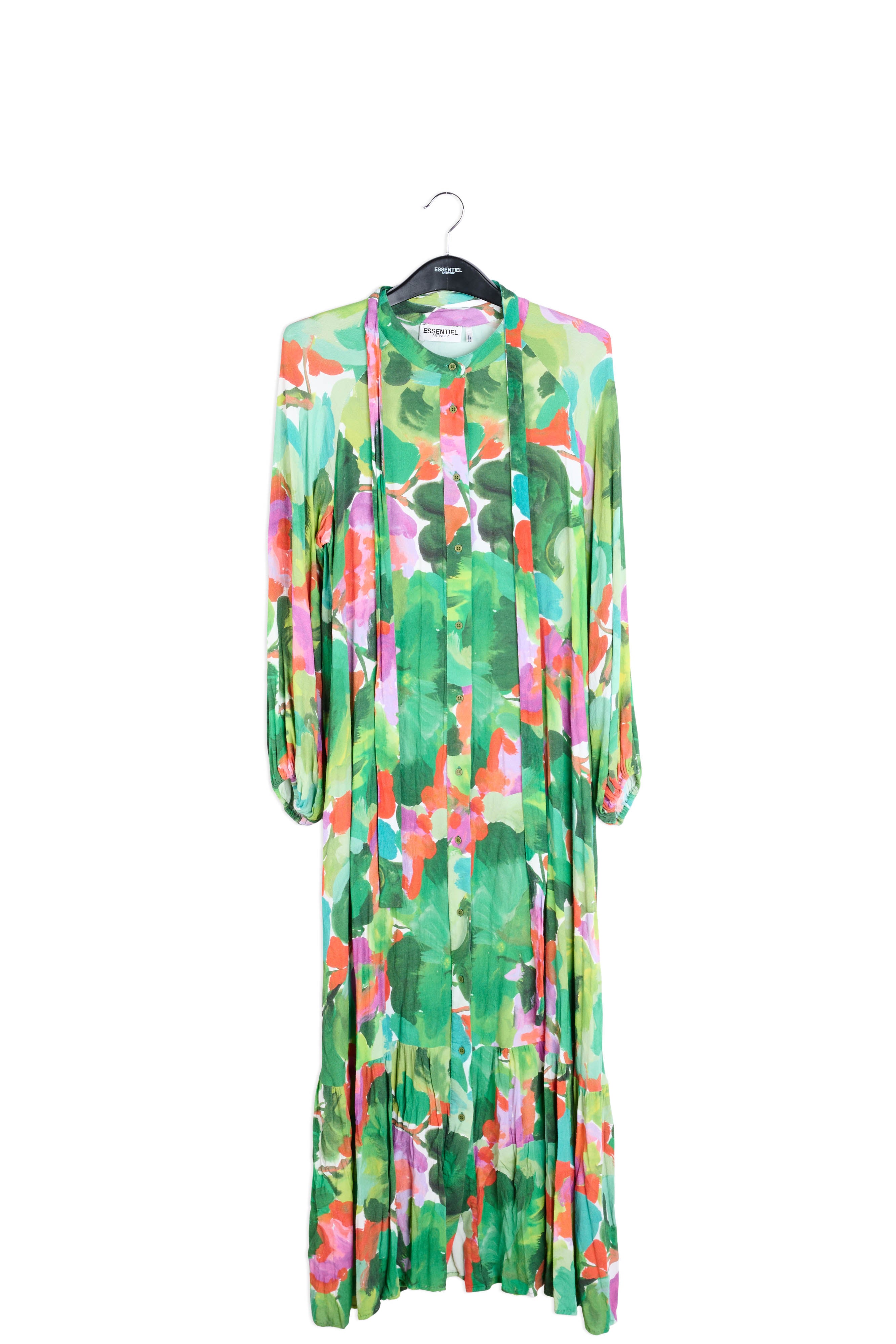Green watercolor print maxi-length shirt dress RE—SSENTIEL | Essentiel second hand