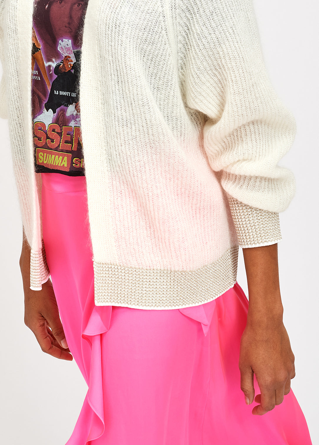 Off-white ribbed open cardigan with accentuated trims RE—SSENTIEL | Essentiel second hand