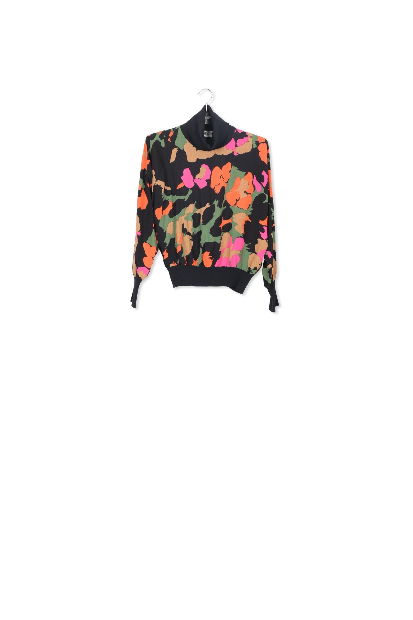 Black abstract-print top with rib-knitted trims RE—SSENTIEL | Essentiel second hand