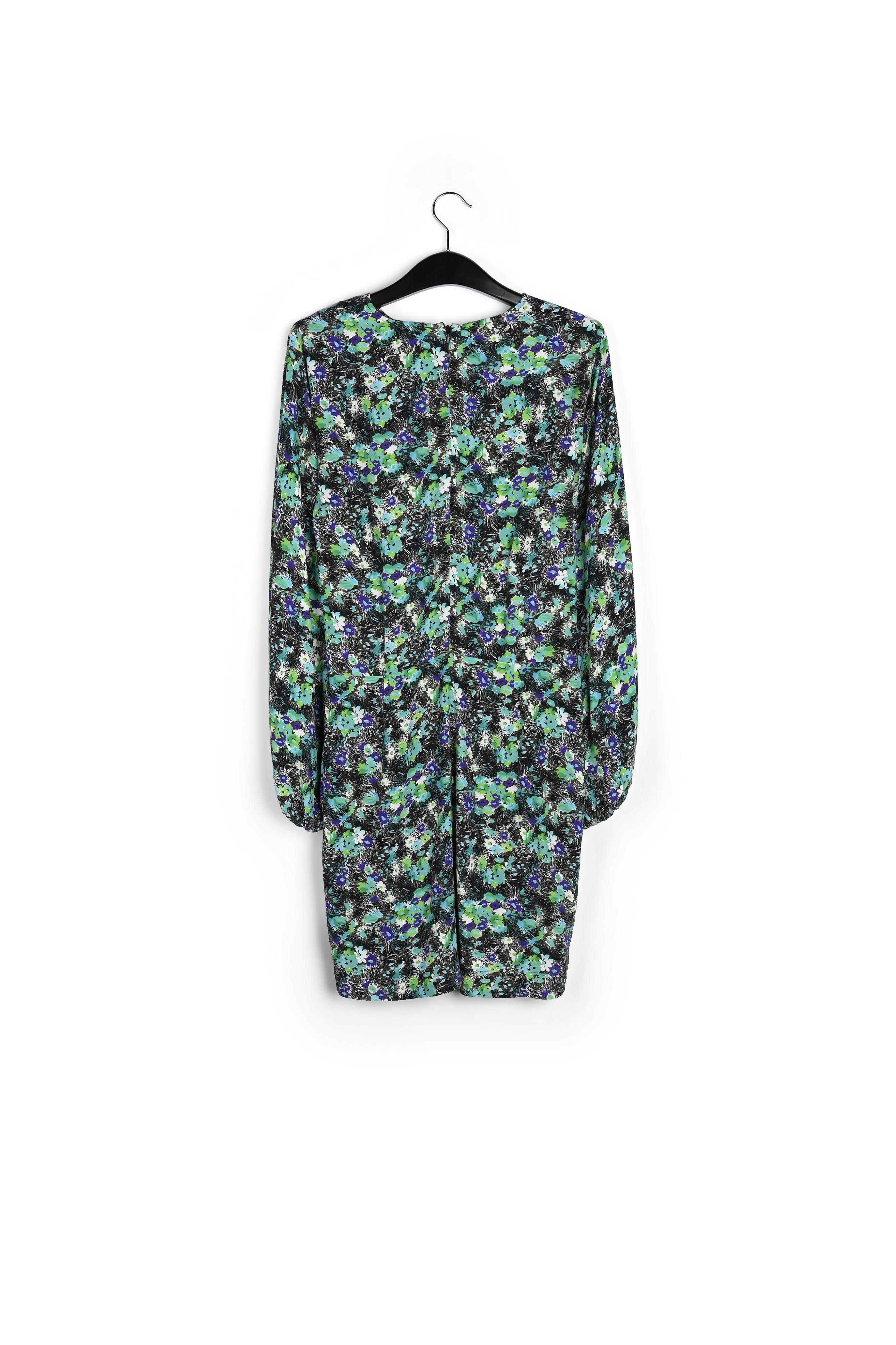 Zwarte en blauwe mini-jurk met bloemenprint RE—SSENTIEL | Essentiel second hand