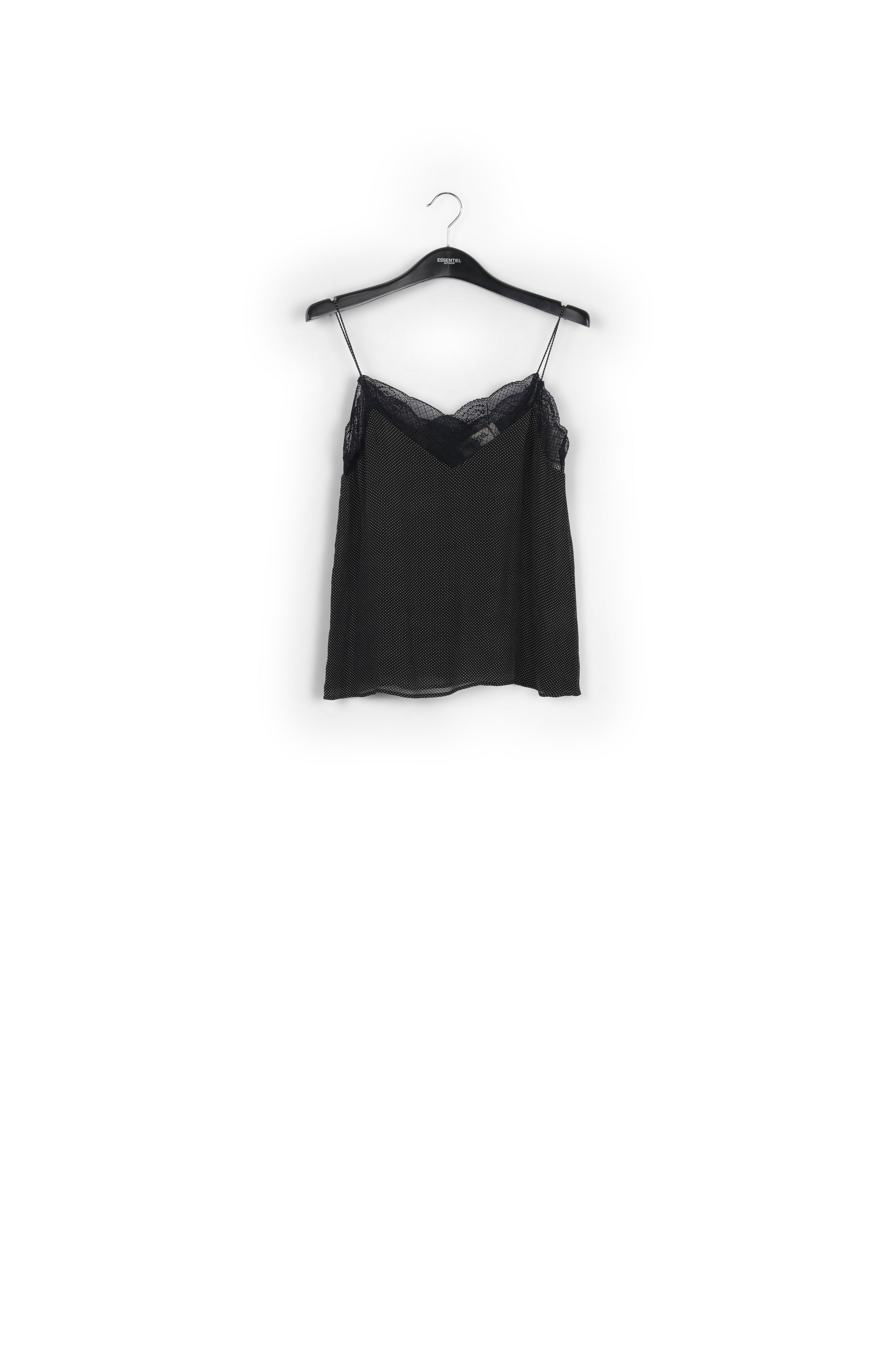 Black lace-trimmed polka dot slip top RE—SSENTIEL | Essentiel second hand