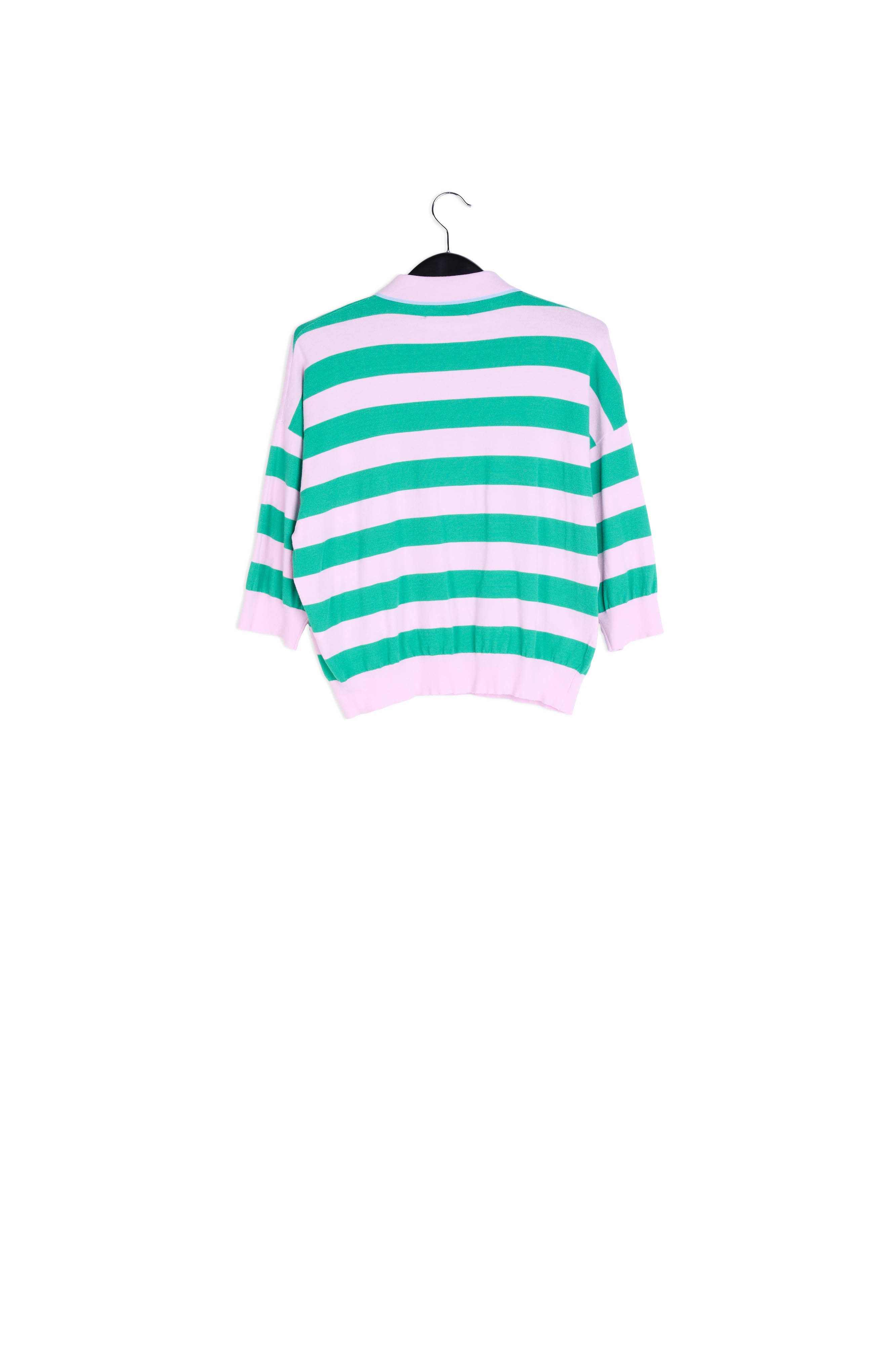 Light pink and green striped knitted polo top RE—SSENTIEL | Essentiel second hand