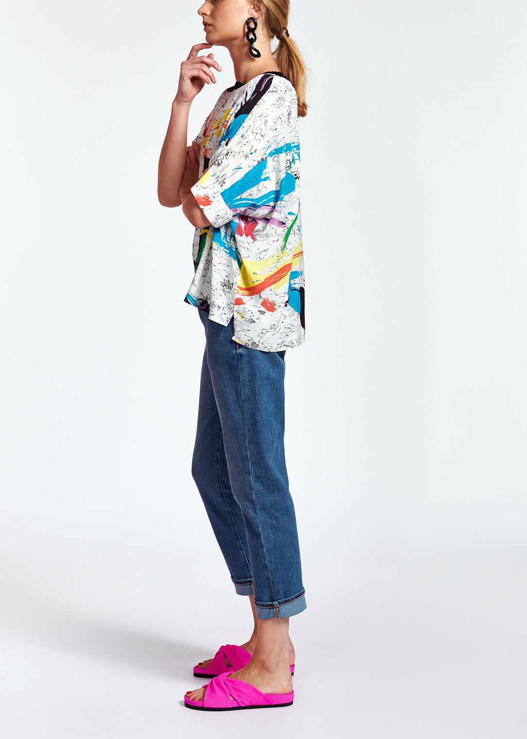 Off-white boxy top with colorful splatters RE—SSENTIEL | Essentiel second hand