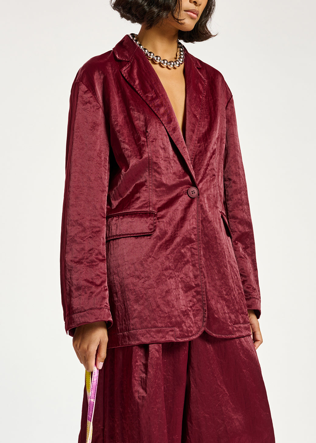 Blazer droit en satin bordeaux RE—SSENTIEL | Essentiel second hand