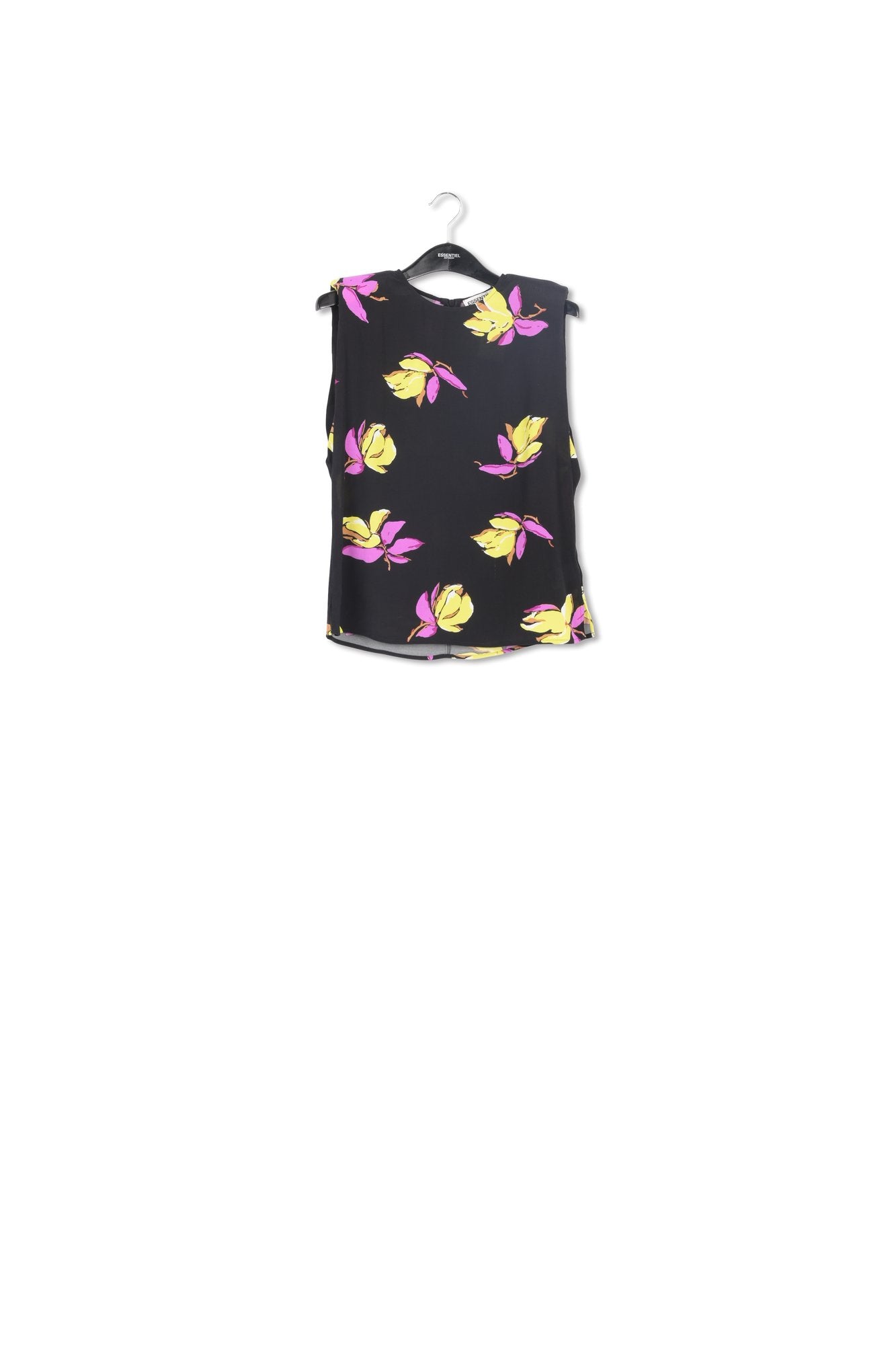 Black floral-print sleeveless top with padded shoulders RE—SSENTIEL | Essentiel second hand