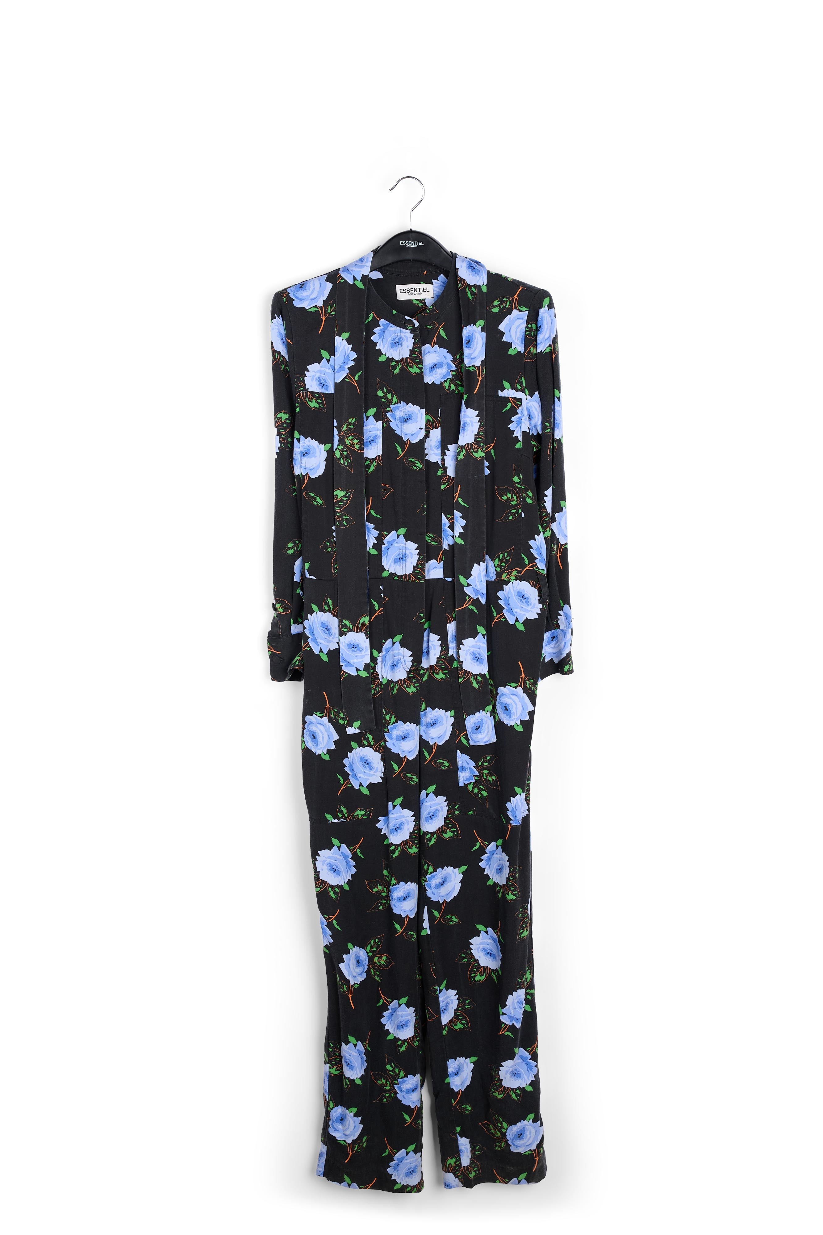 Belted jumpsuit with dark floral print RE—SSENTIEL | Essentiel second hand