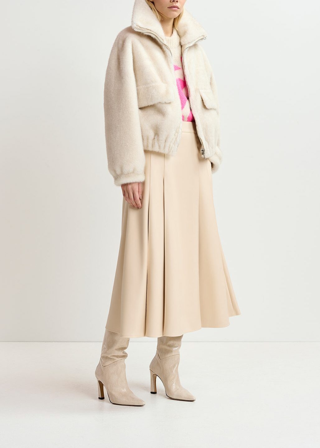 Ecru faux leather midi skirt RE—SSENTIEL | Essentiel second hand