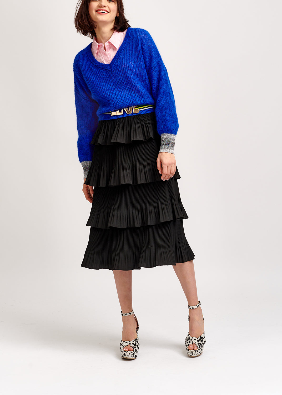 Cobalt blue mohair-blend v-neck sweater with metallic cuffs RE—SSENTIEL | Essentiel second hand
