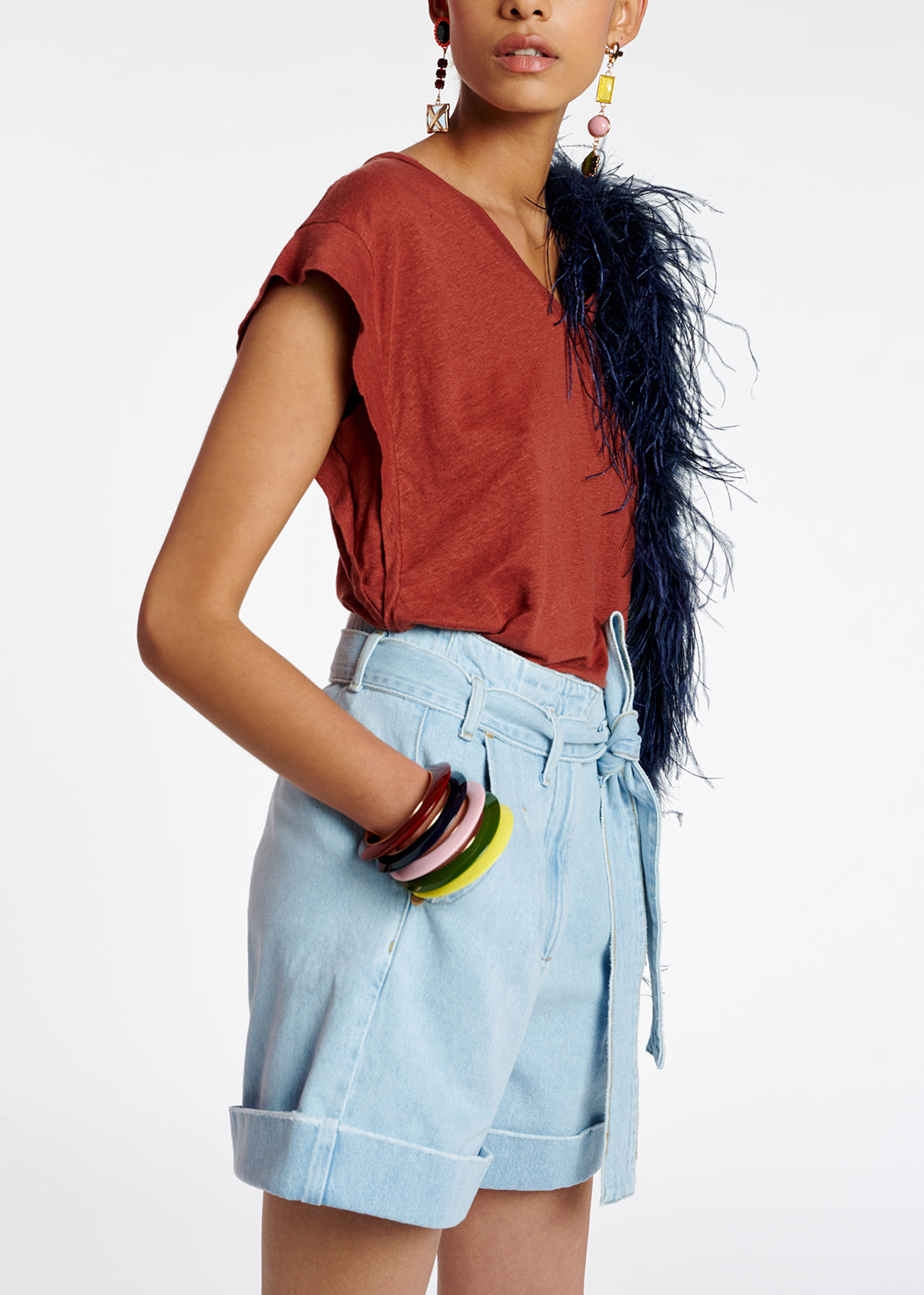 Burgundy linen V-neck T-shirt RE—SSENTIEL | Essentiel second hand