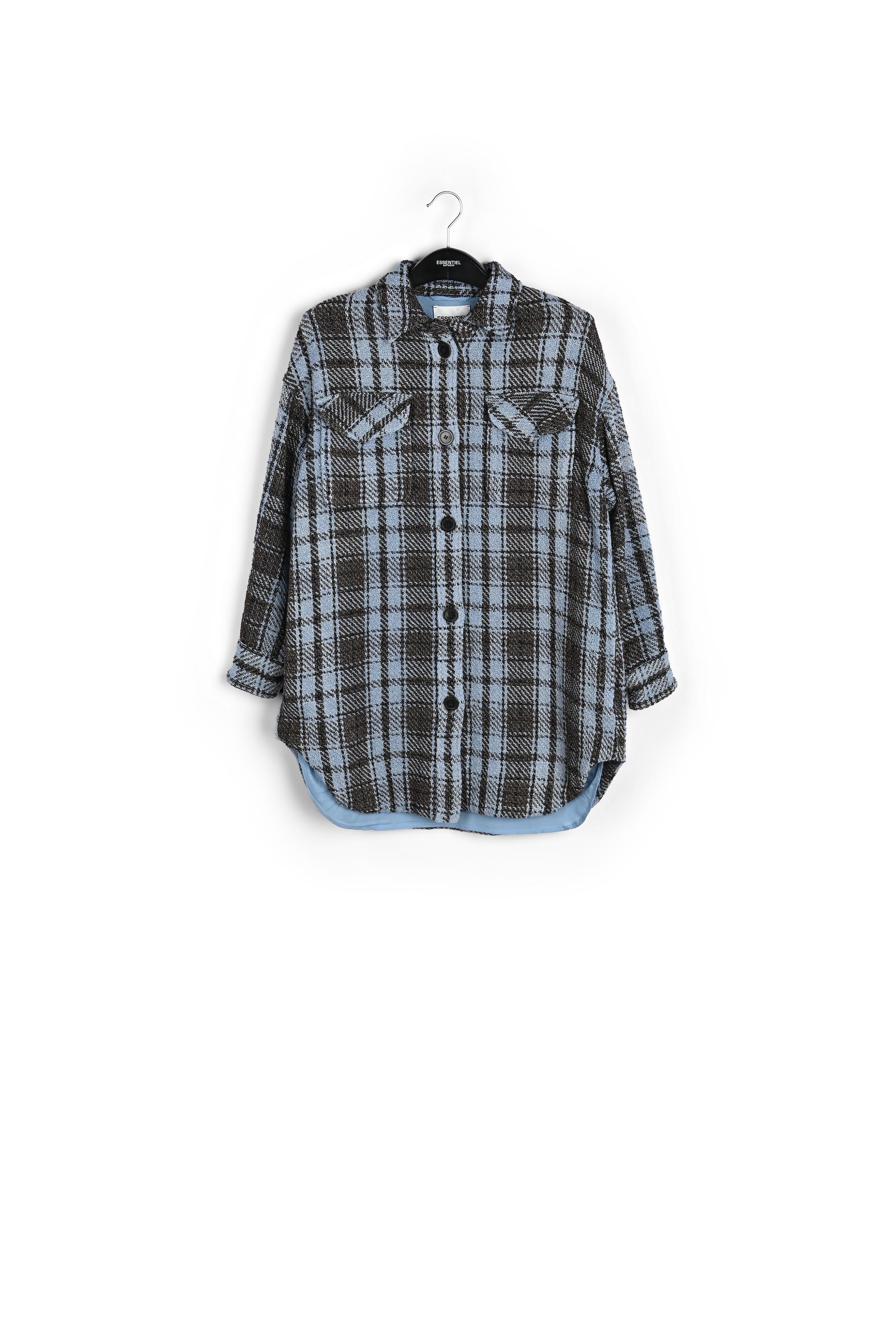 Lichtblauw, bruin en zwart geruit oversized hemd RE—SSENTIEL | Essentiel second hand