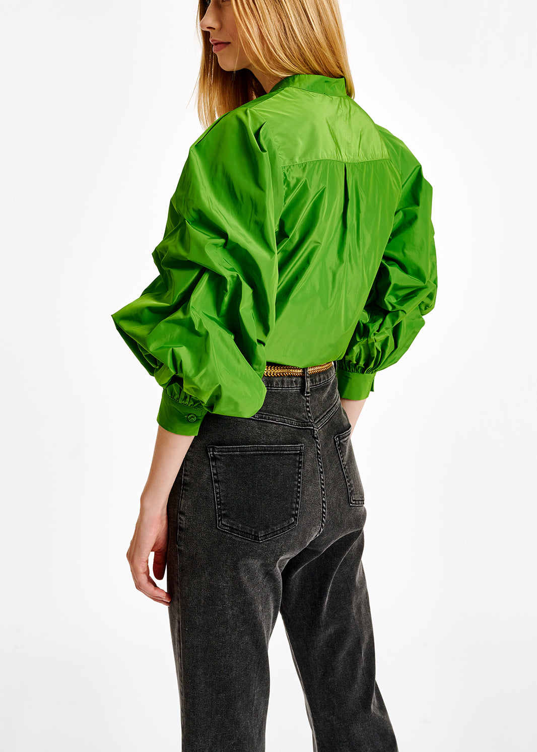 Green puffed-sleeve top RE—SSENTIEL | Essentiel second hand