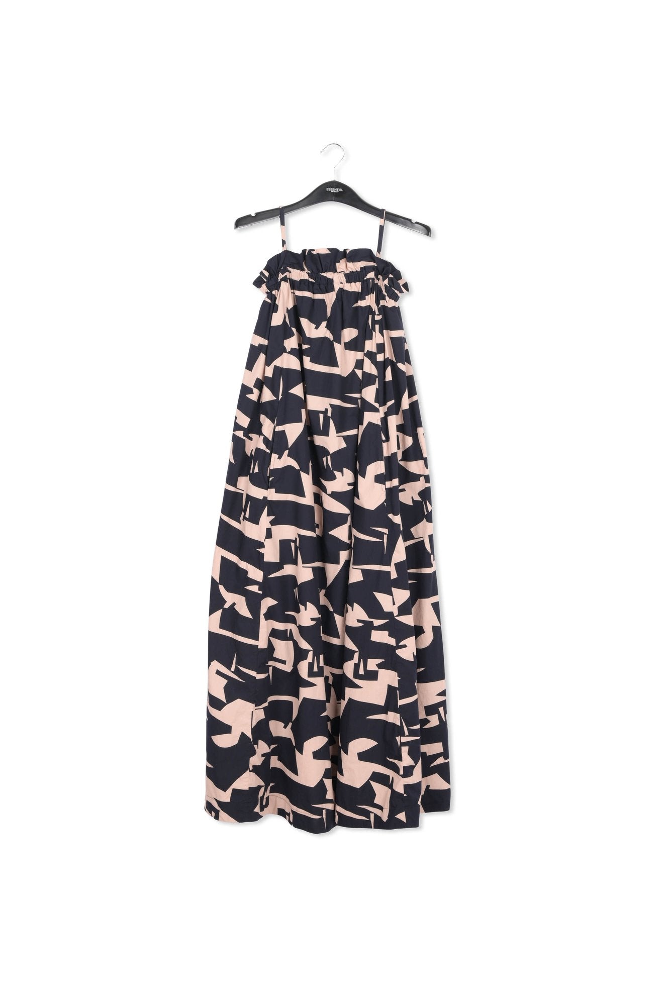Dark blue and beige abstract print cotton maxi dress RE—SSENTIEL | Essentiel second hand