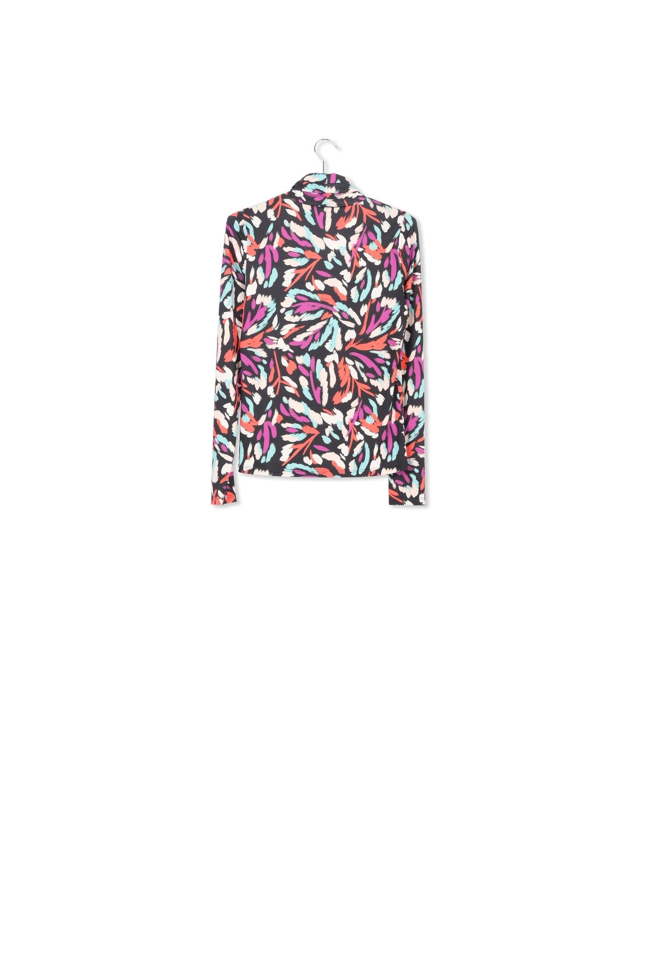 Black, coral red and purple abstract-print turtleneck top RE—SSENTIEL | Essentiel second hand