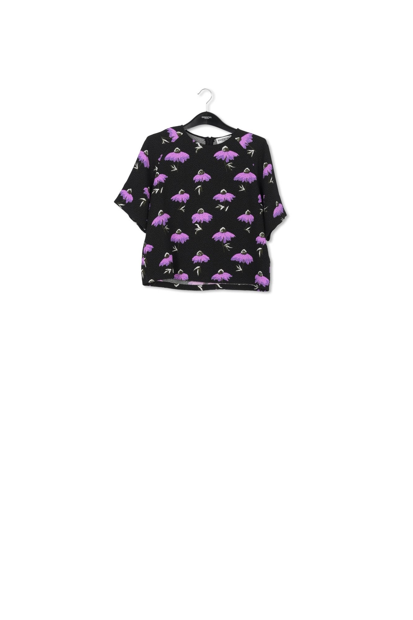Black oversized top with floral print RE—SSENTIEL | Essentiel second hand