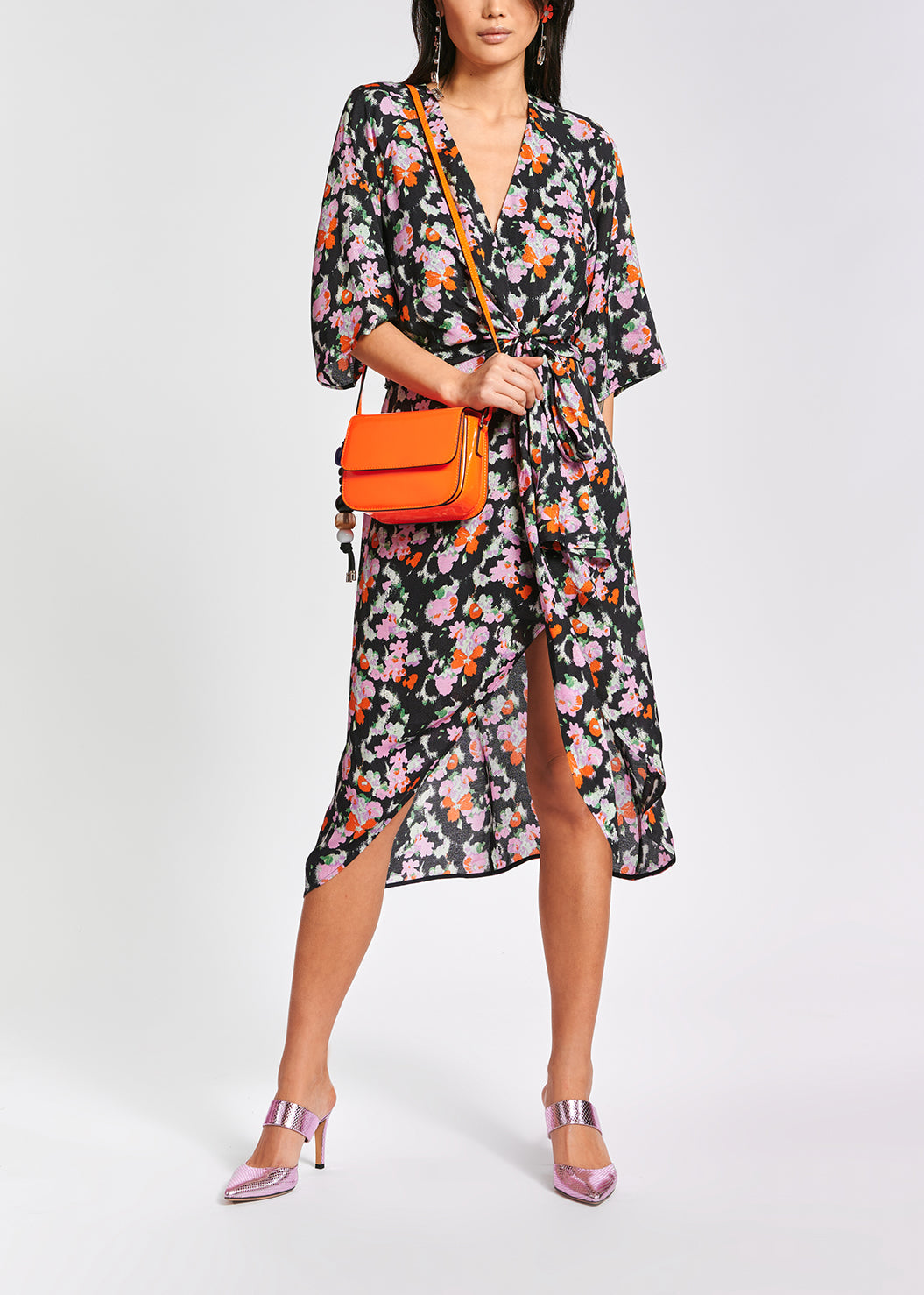 Robe midi bleu foncé à fleurs RE—SSENTIEL | Essentiel second hand