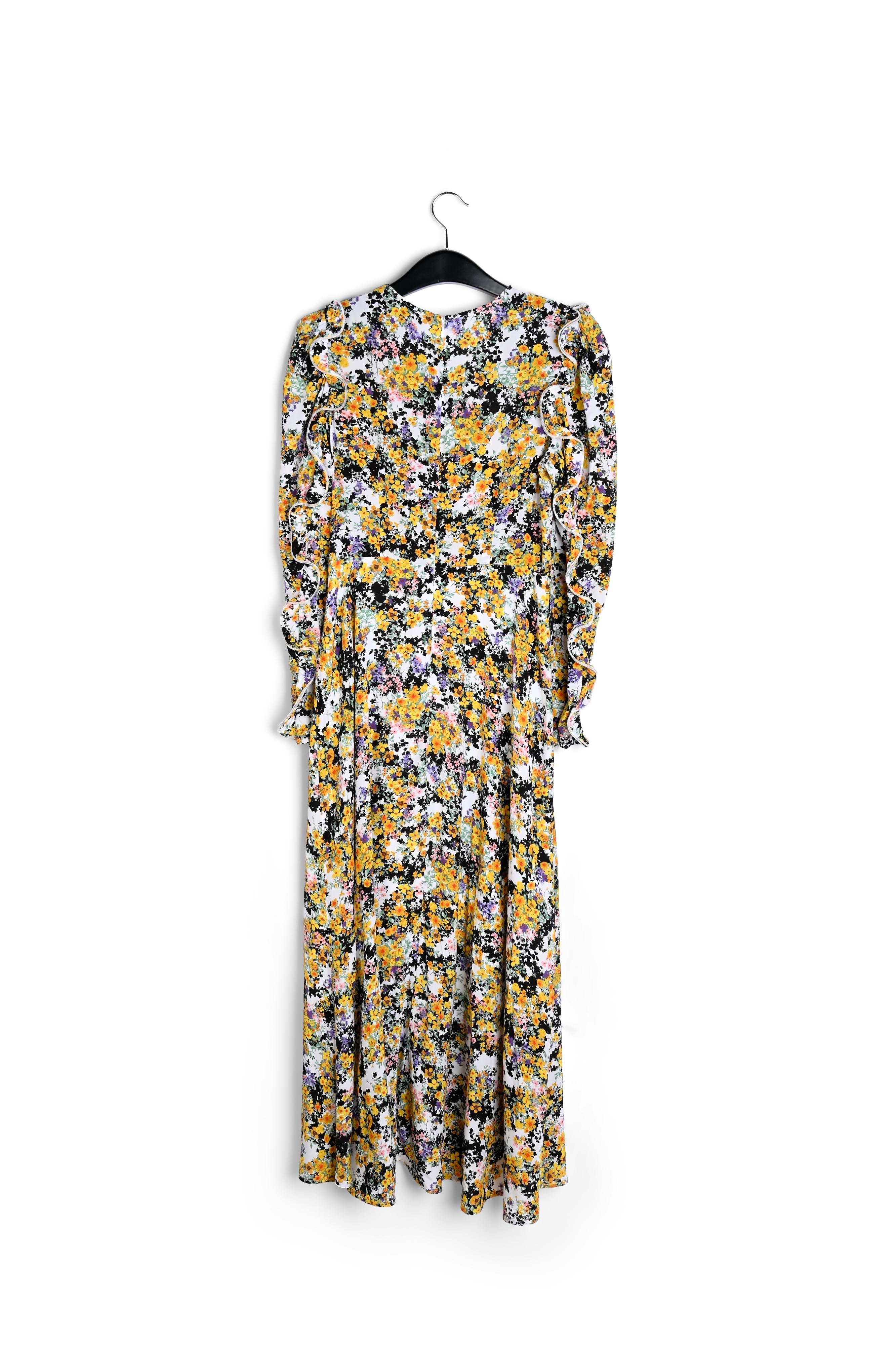 Gebroken witte maxi-jurk met bloemen en ruches RE—SSENTIEL | Essentiel second hand