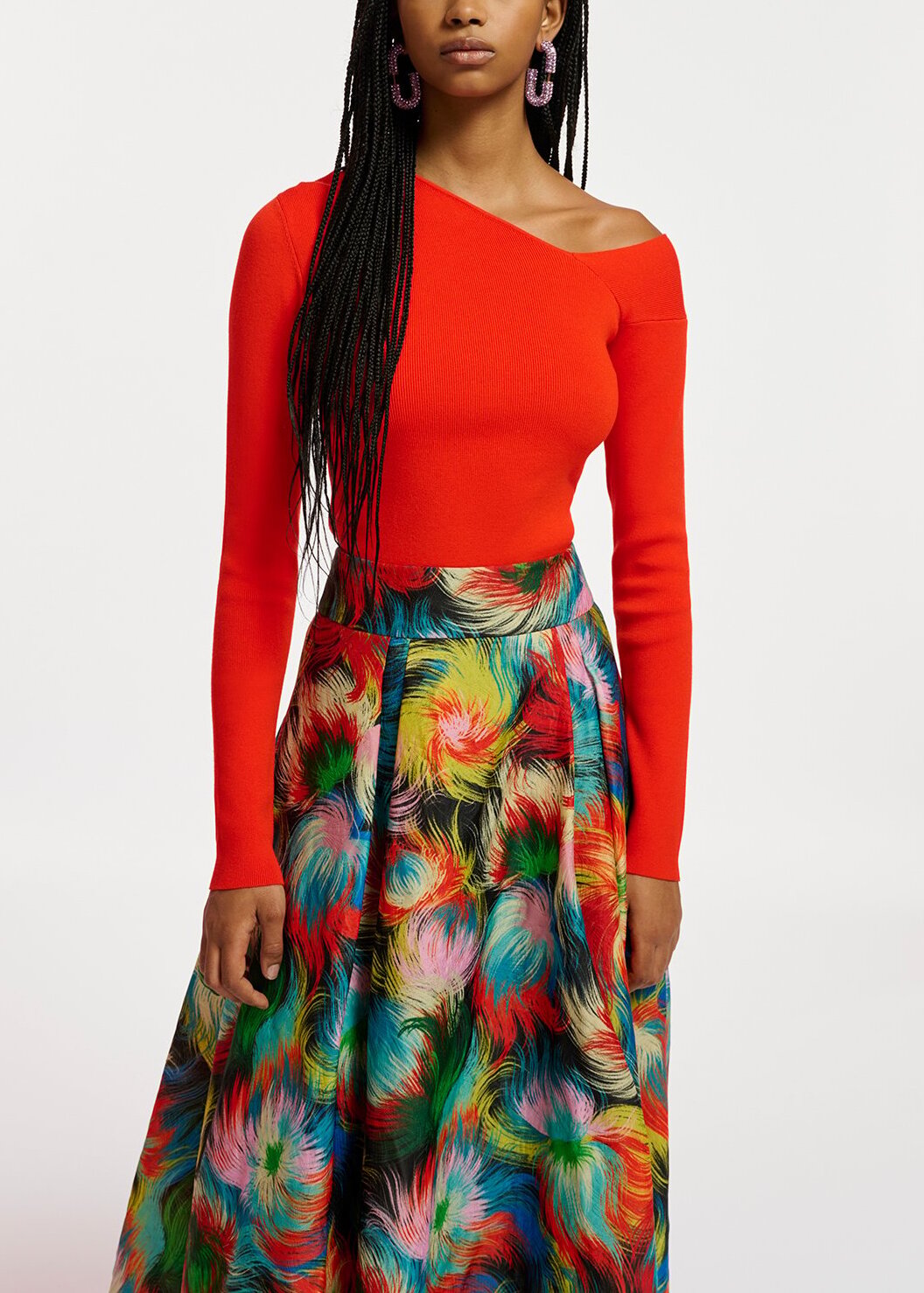 Red rib-knitted sweater with asymmetric neckline RE—SSENTIEL | Essentiel second hand