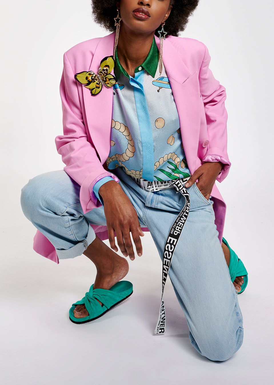 Light blue tropical print viscose-jacquard shirt RE—SSENTIEL | Essentiel second hand