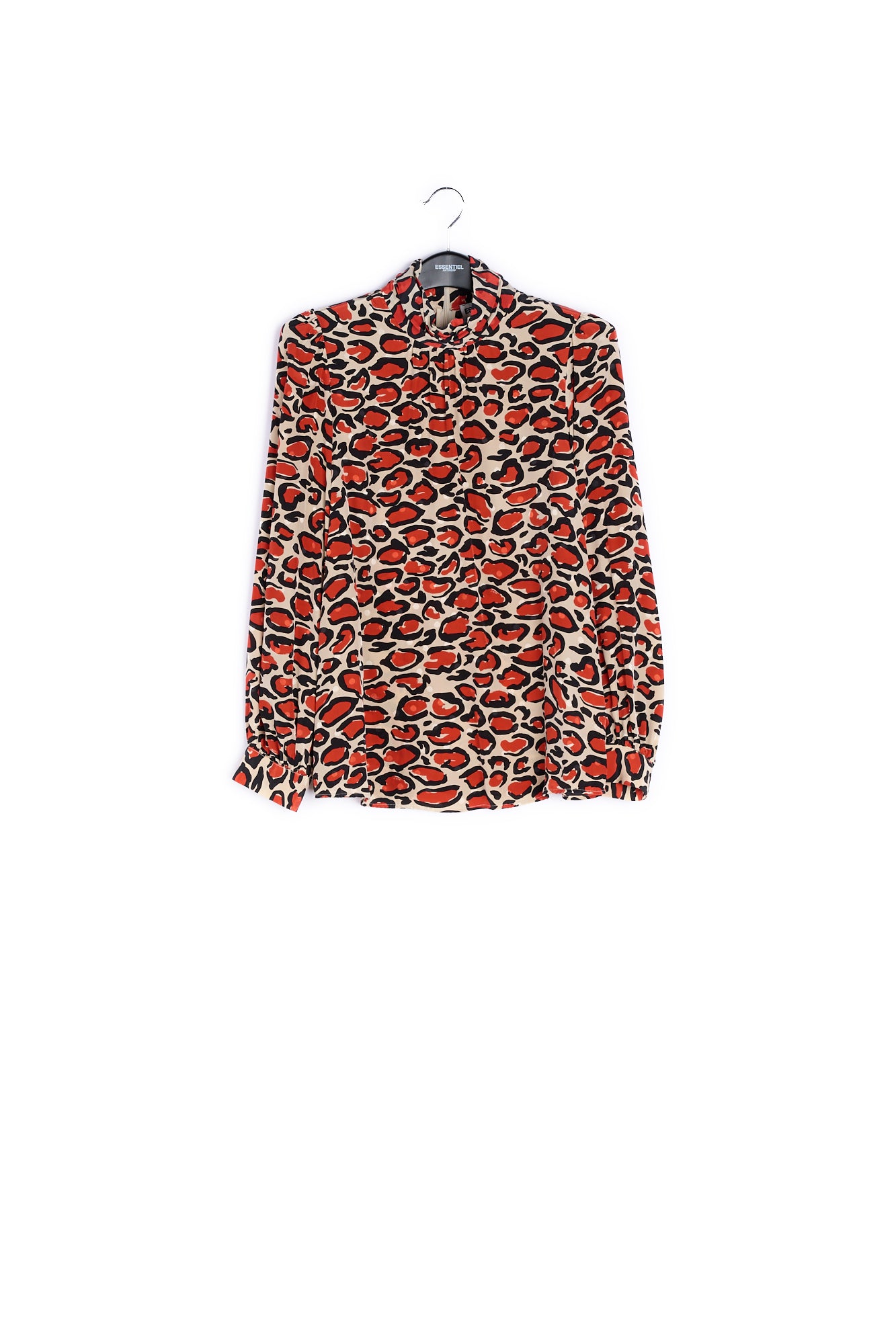 Off-white silk top with stand-up collar and leopard print RE—SSENTIEL | Essentiel second hand