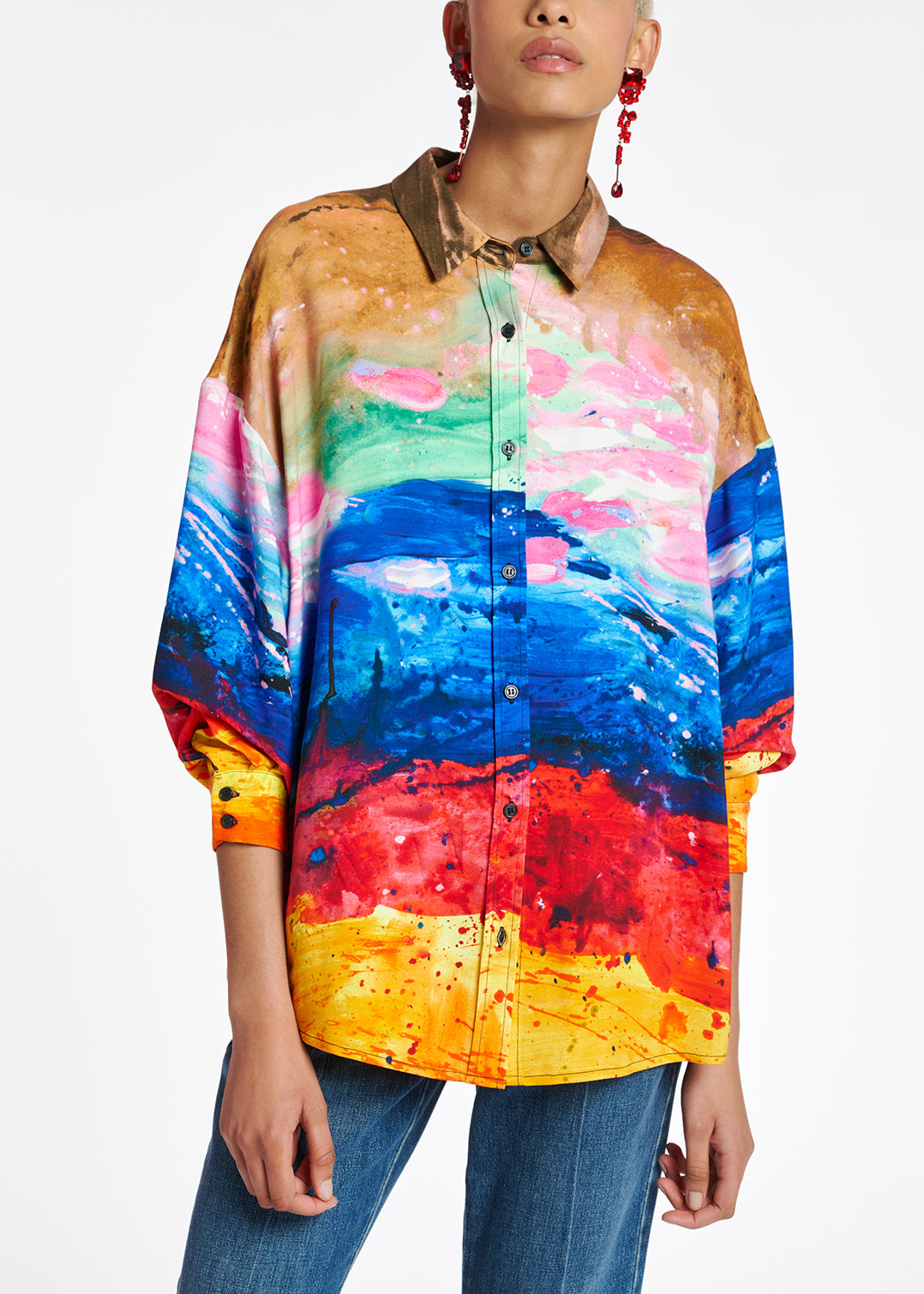 Multicolored oversized satin shirt RE—SSENTIEL | Essentiel second hand