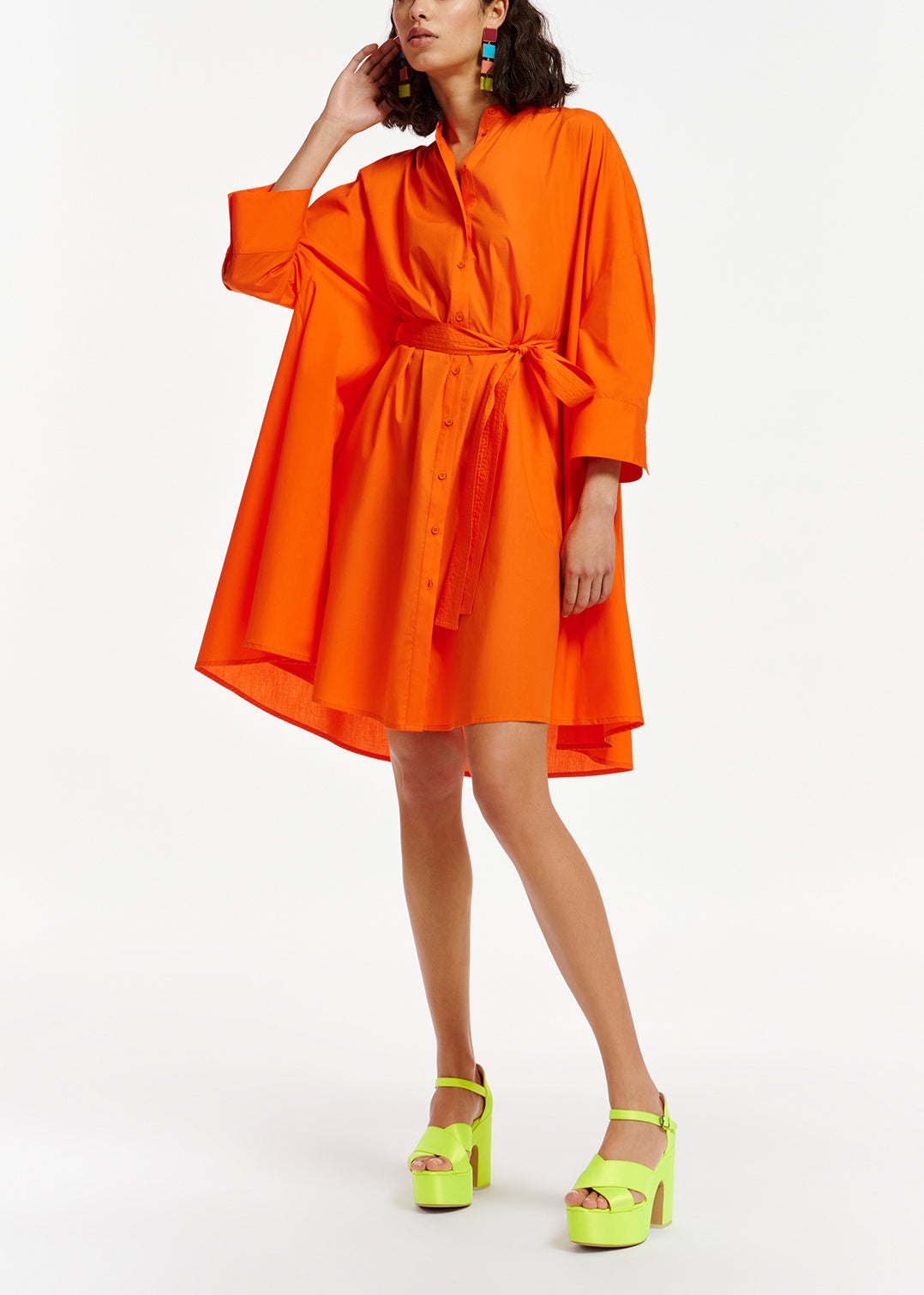 Orange cotton oversized knee-length shirt dress RE—SSENTIEL | Essentiel second hand